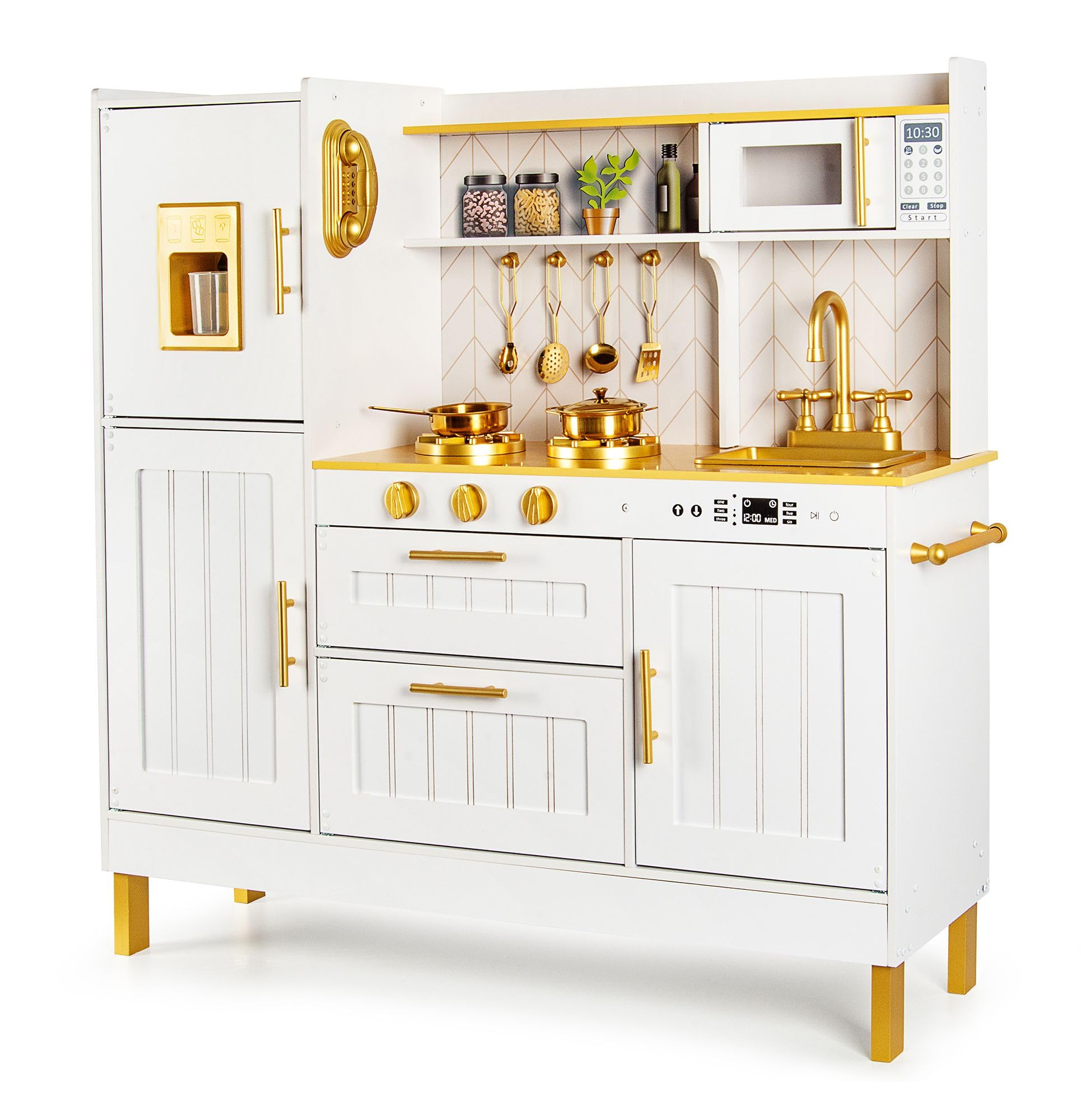 Leomark Kinderküche aus Holz Große Gold Spielküche Holzküche mit Zubehör Spielzeugküche für Kinder Küchenspielzeug ab 3 Jahren Spielspaß für Jungen und Mädchen Küchenset