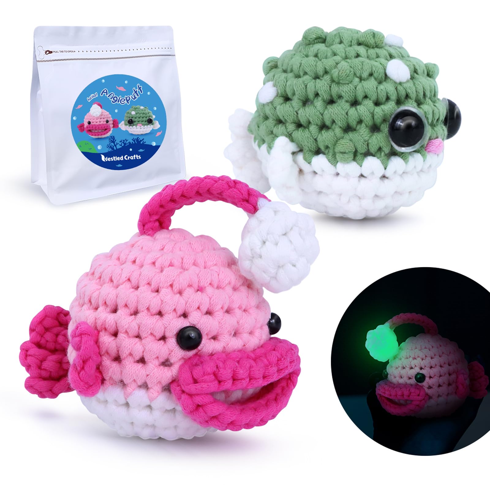 Wadukud Crochet Kit for Beginners, DIY Crochet Animal Kit with Glow in The Dark Yarn for Adults and Kids, Crochet Starter Kit with Step-by-Step Video Tutorials for Holiday Gift
