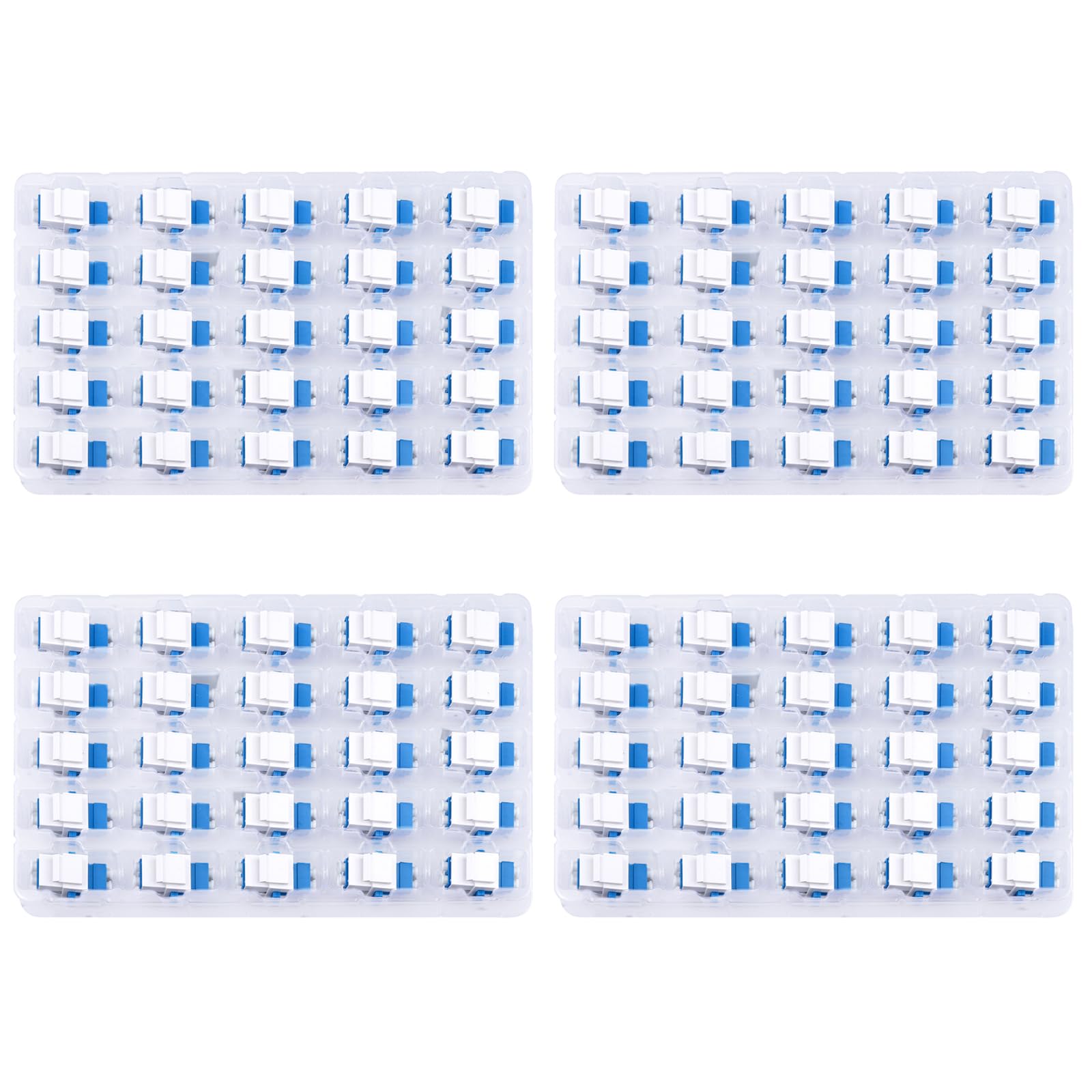Paquete de 100 acopladores de fibra óptica LC/UPC Keystone Jack modular para paneles de conexión y placas de pared, adaptador de cable de fibra óptica LC dúplex monomodo
