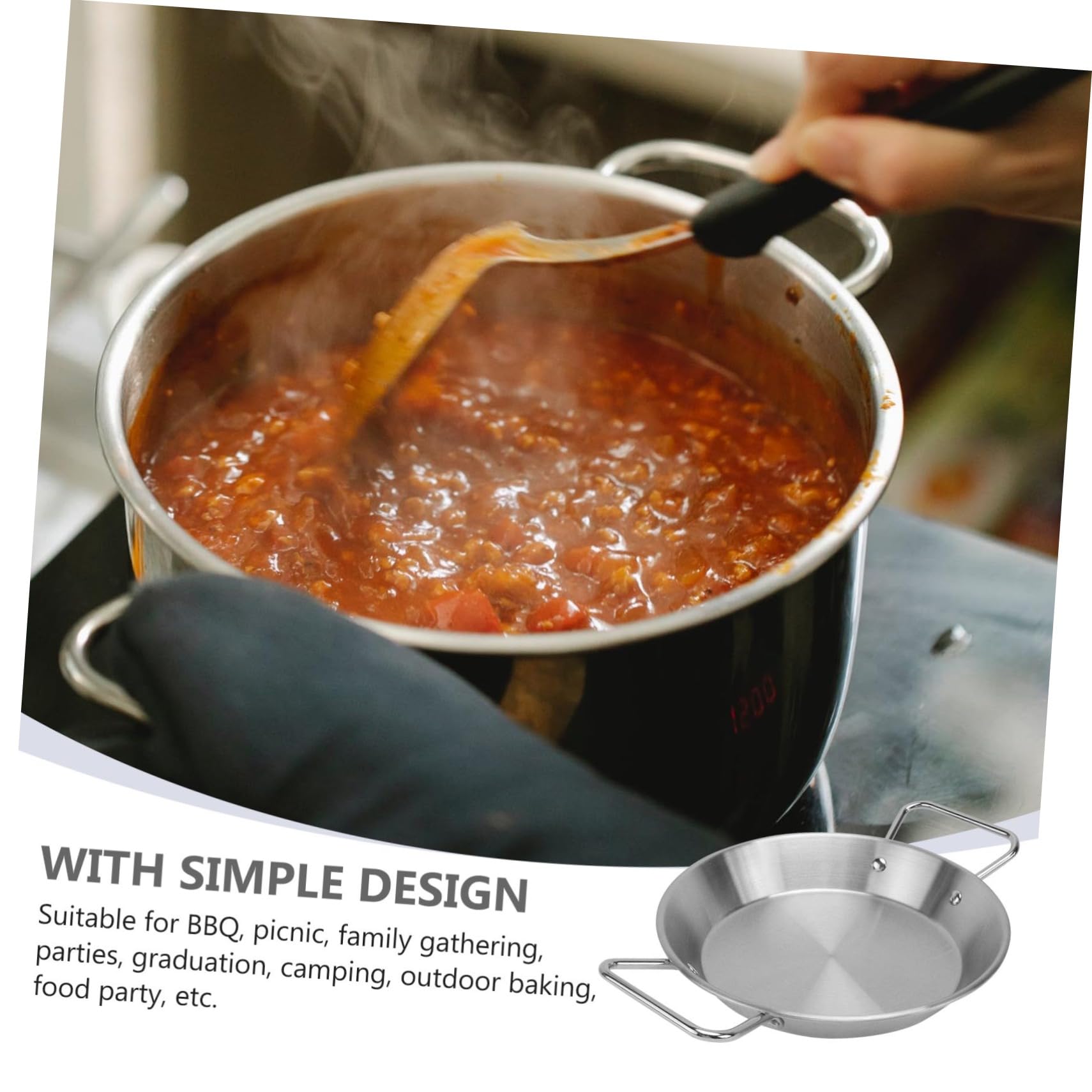 KICHOUSE Double Handle Stainless Steel Seafood Pot Snack Plate Food Tray Storage Container Compact Portable for BBQ Picnic Food Party