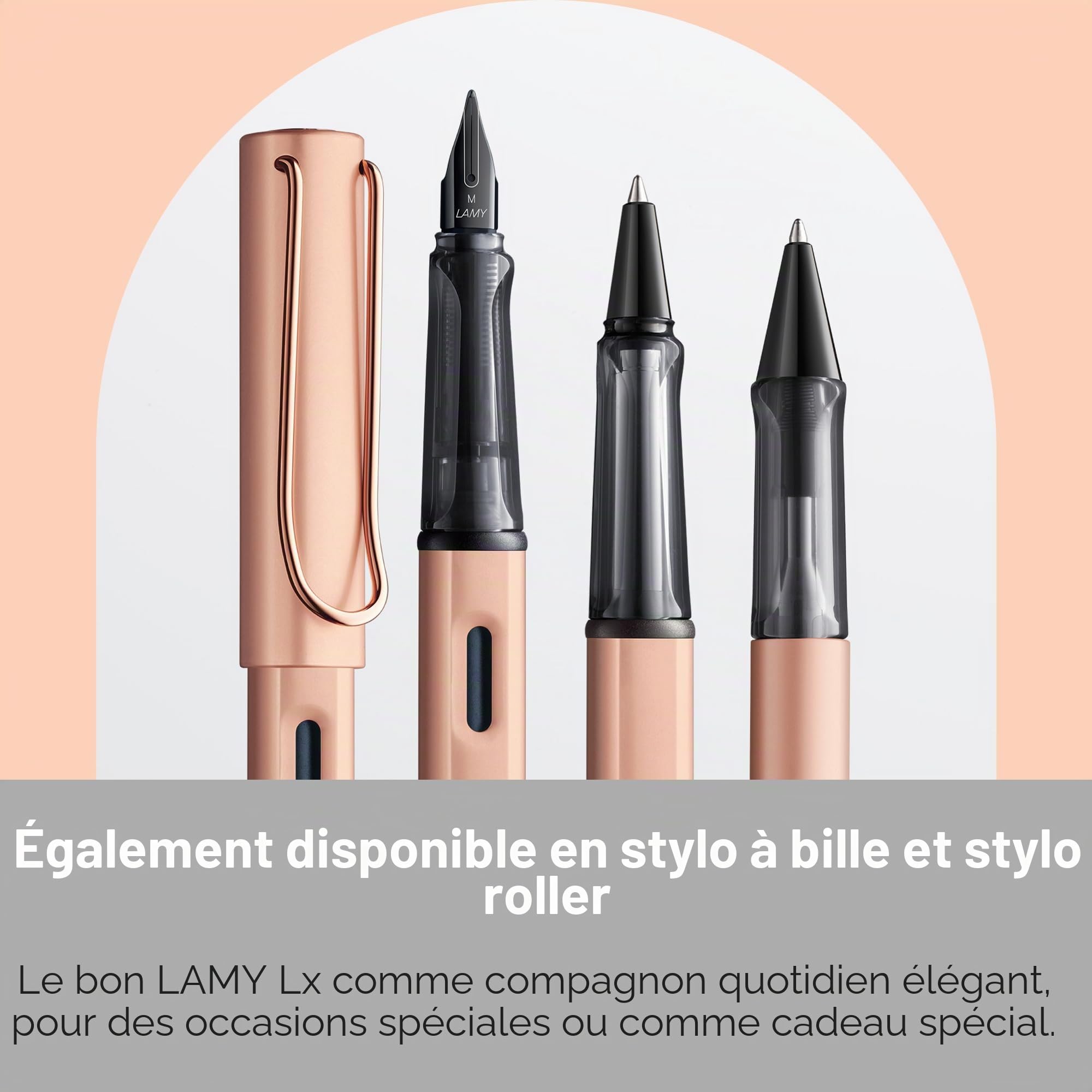 Lamy Stylo plume Lx en rosegold - Plume revêtue de PVD et prise ergon. - Plume en acier de taille M - Corps léger en aluminium - Cartouche d'encre bleue T 10 et un étui métal - Pour droitiers