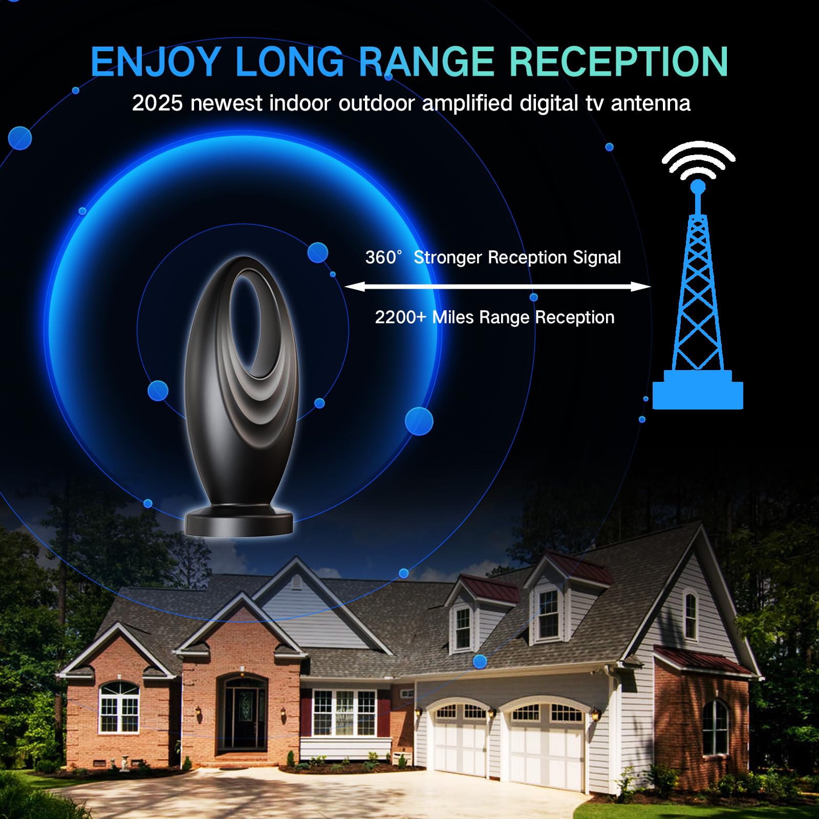 Antena de TV 2026 para Smart TV y TV antigua, antena de TV digital HD de largo alcance para interiores con señal de 360° más fuerte, soporta canales locales 1080P 4K recepción para el hogar, RV