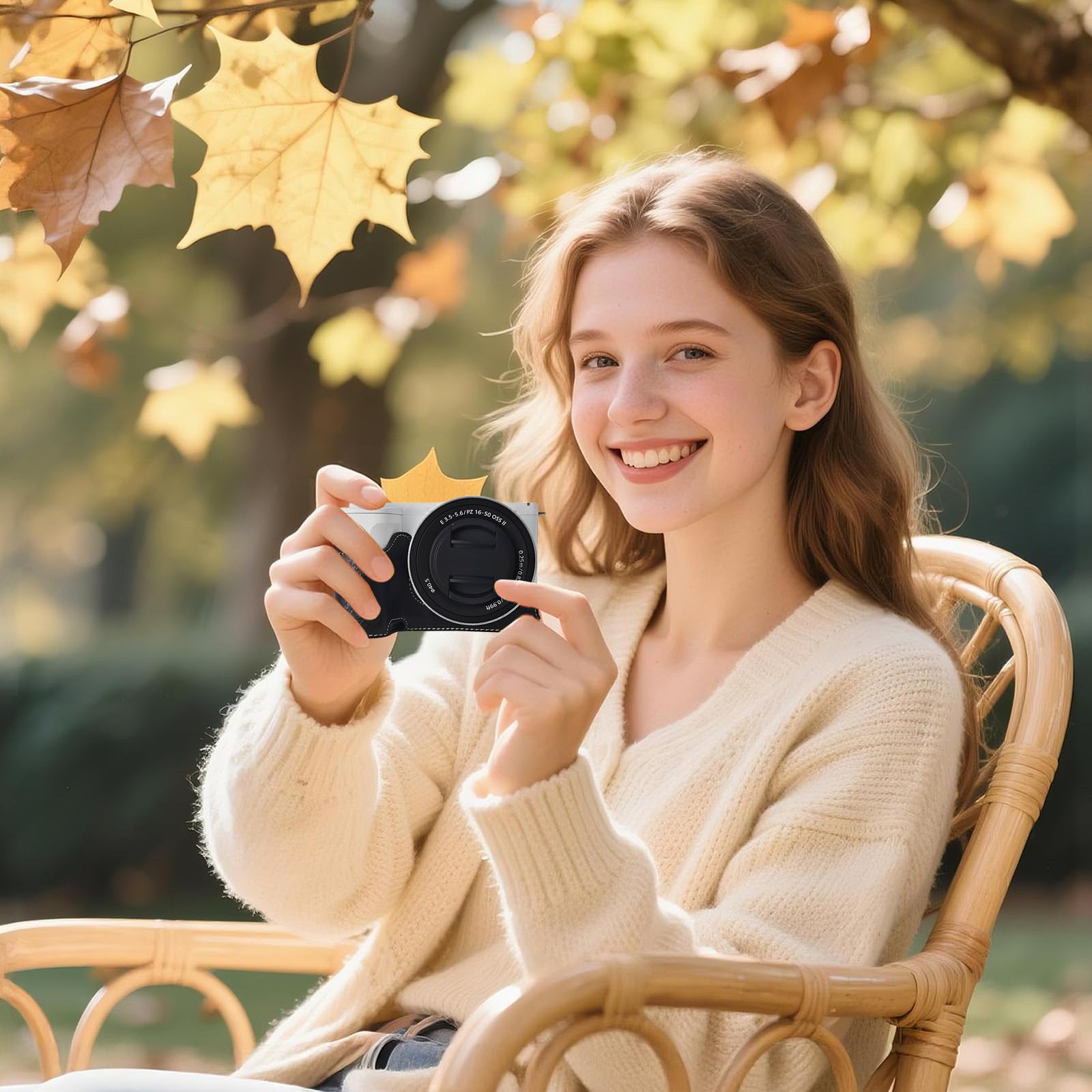 Ochronne etui na aparat kompatybilny z aparatem Sony Alpha ZV-E10 II ZVE10 II, niestandardowa torba ze skóry PU z regulowanym paskiem na ramię, kompaktowa torba do przenoszenia, Czarny, 4×3×2
