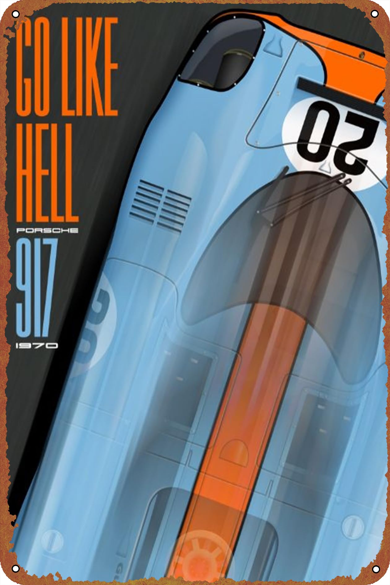 GTZAOBGo Like Hell 917 Gulf2 Metal Tin Sign 8 x 12 in Cars and Racing Vintage Poster Man Cave Decorative