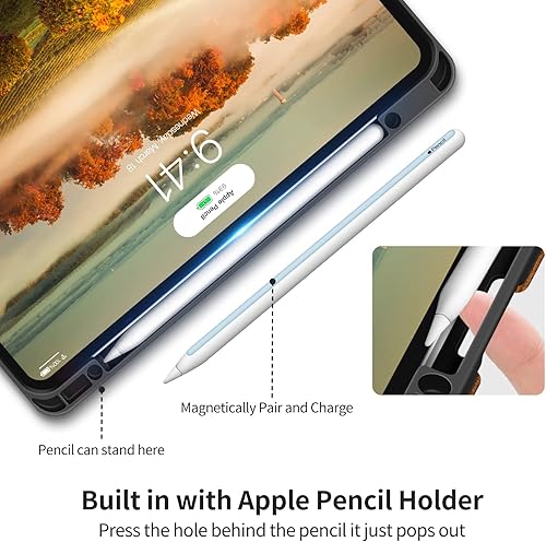 Miniatura 13 de H HOLIMET Funda para iPad Pro 12.9 2022 6ª/5ª/4ª/3ª generación con soporte para lápices, bolsillo, soporte tipo folio, tapa trasera de TPU suave, a