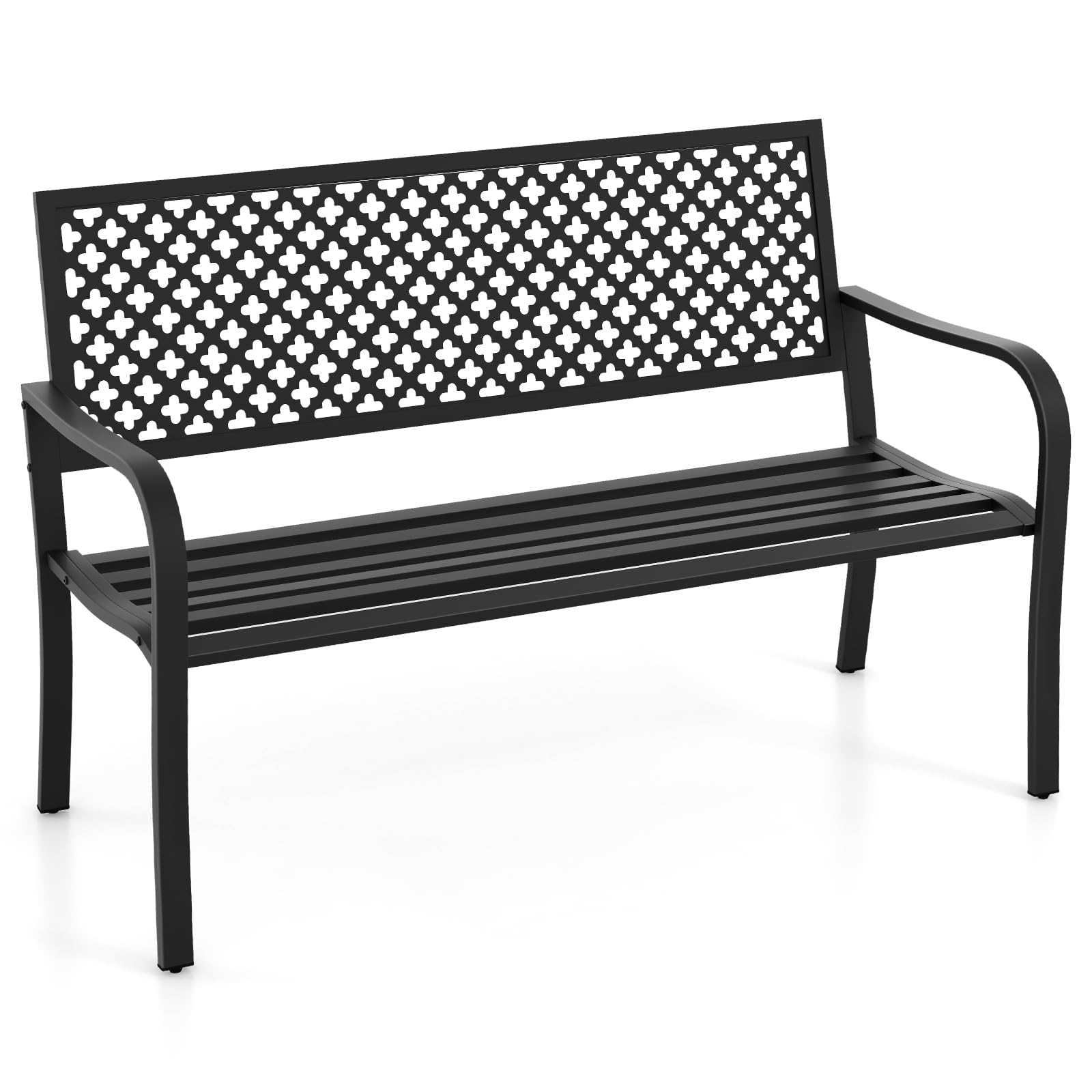 COSTWAY Gartenbank Metall, wetterfeste Sitzbank für 2-3 Sitzer, Parkbank mit Rückenlehne & Armlehne, Metallbank bis 300 kg belastbar, Eisenbank für Garten, Terrasse, Balkon, 127 x 62 x 86 cm (Schwarz)