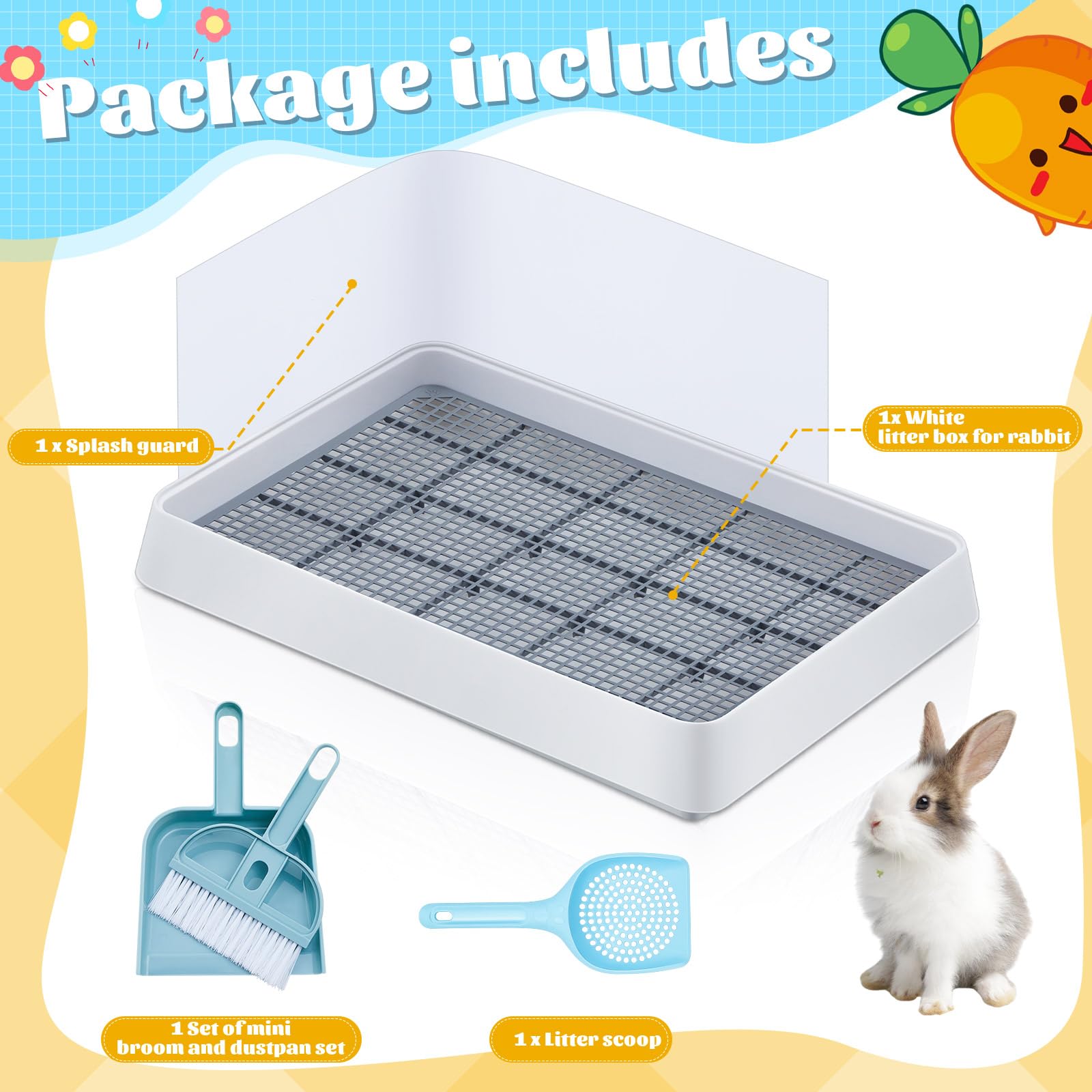 Uiifan Large Rabbit Litter Box - 22.5x17.9x3.07 Inch Small Animal Pet Toilet With Splash Guard & Cleaning Tools - View #9