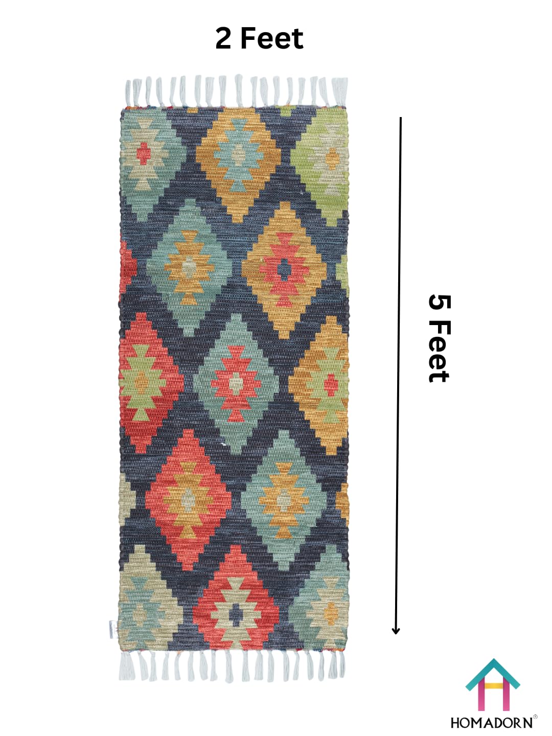 HOMADORN Handmade Upcycled Sustainable Printed Rug, Dhurrie, Carpet for Living Room, Bedroom, Outdoor Decor 4