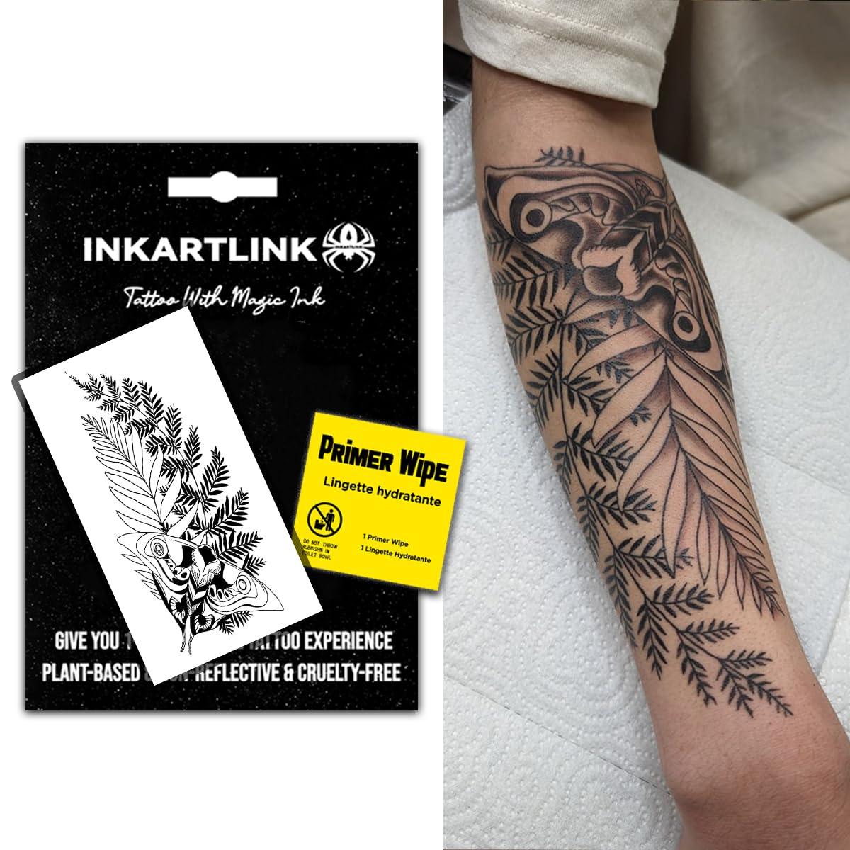 INKARTLINK Semi-Permanent Tattoo, Realistic Flower Tattoo, Niche, Lasts 7-15 Days, Suitable for Boys and Girls, Waterproof and Non-reflective, Exquisite Packaging, Unique Design (Moth and Grass)