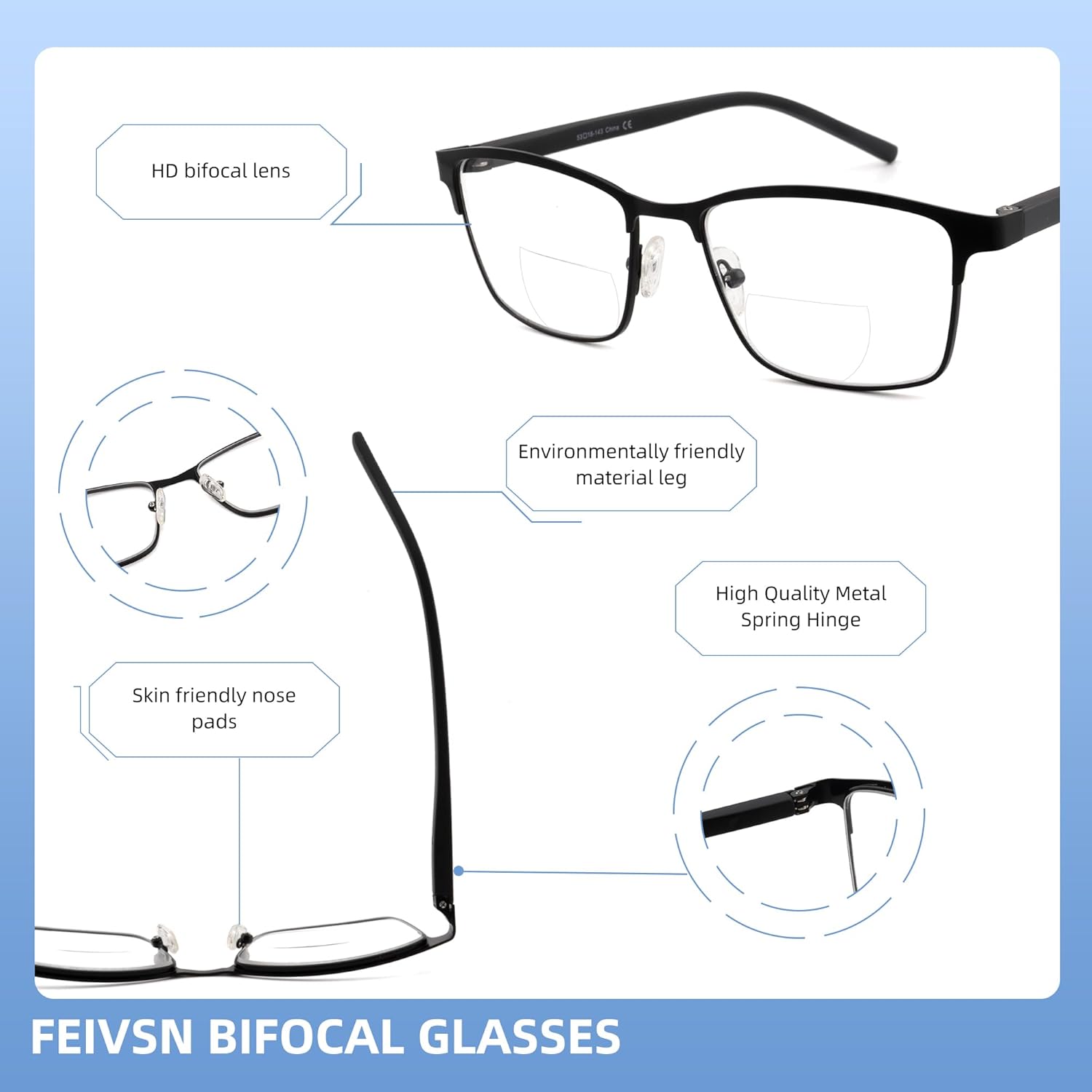 2 Pack Mens Bifocal Reading Glasses Bi Focal Matel Rectangle Readers Spring Hinge Far/Near Dual-use Eyeglasses - Image 5