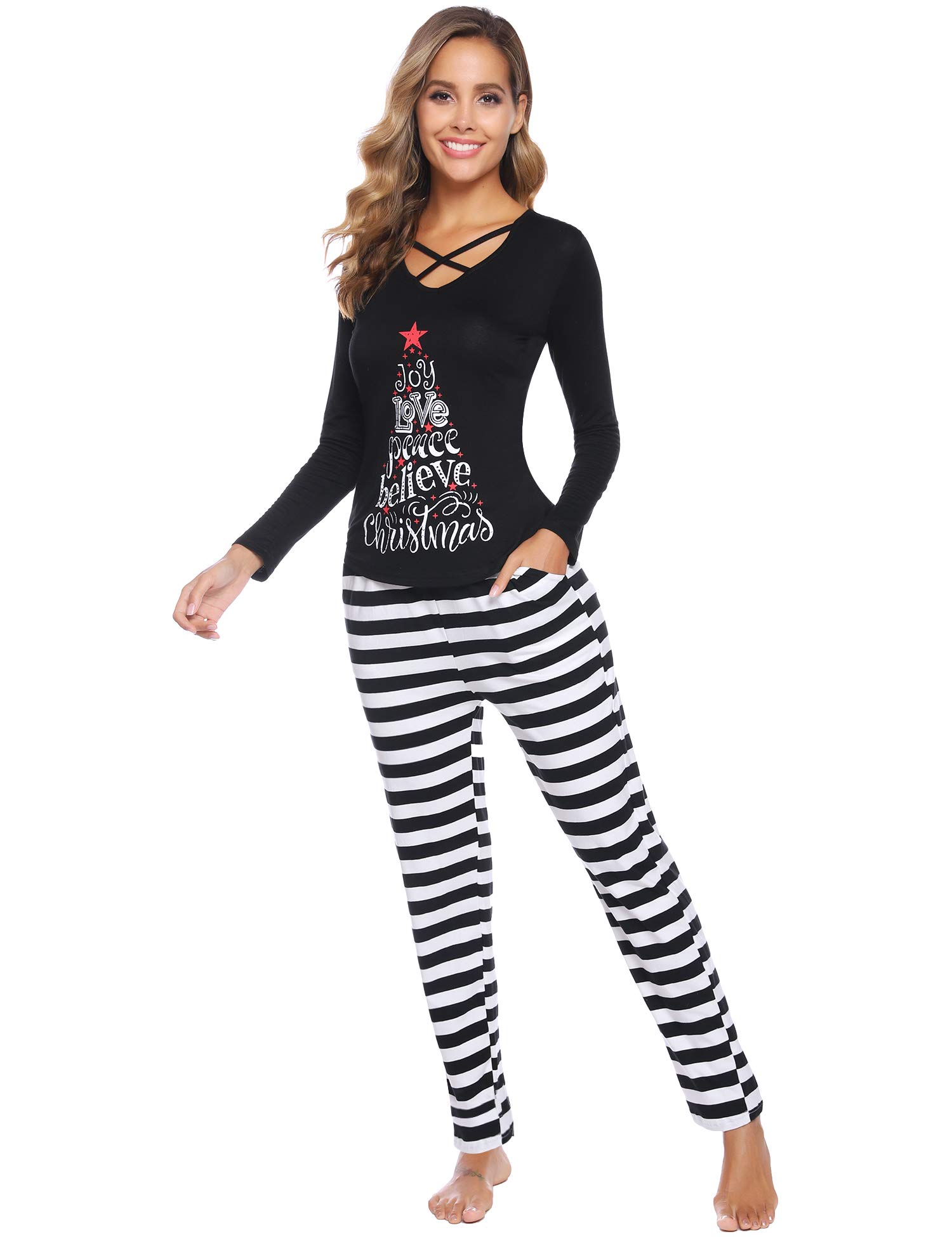 iClosam pijama de Navidad con diseño de familia a juego, pijama de día festivo - Negro - Mujer XX-Large