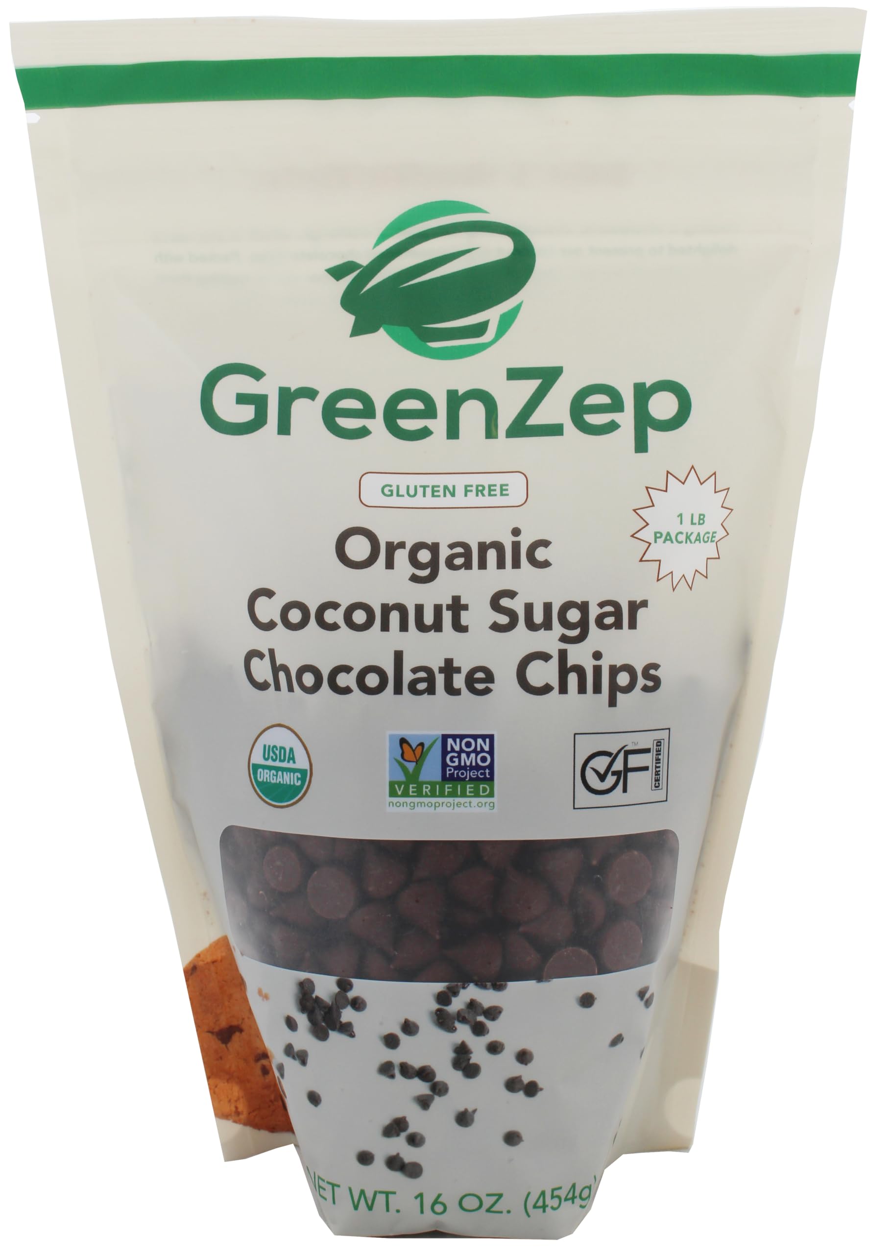 Coconut Sugar Organic Chocolate Chips for Baking, 4 Simple Ingredients, Dairy Free, Soy Free, Gluten Free Dessert, Non GMO, Vegan, Healthy Caffeine Free Substitute for Chocolate, Perfect for Snacks, 16 Ounce 1 Pound Bag, By GreenZep