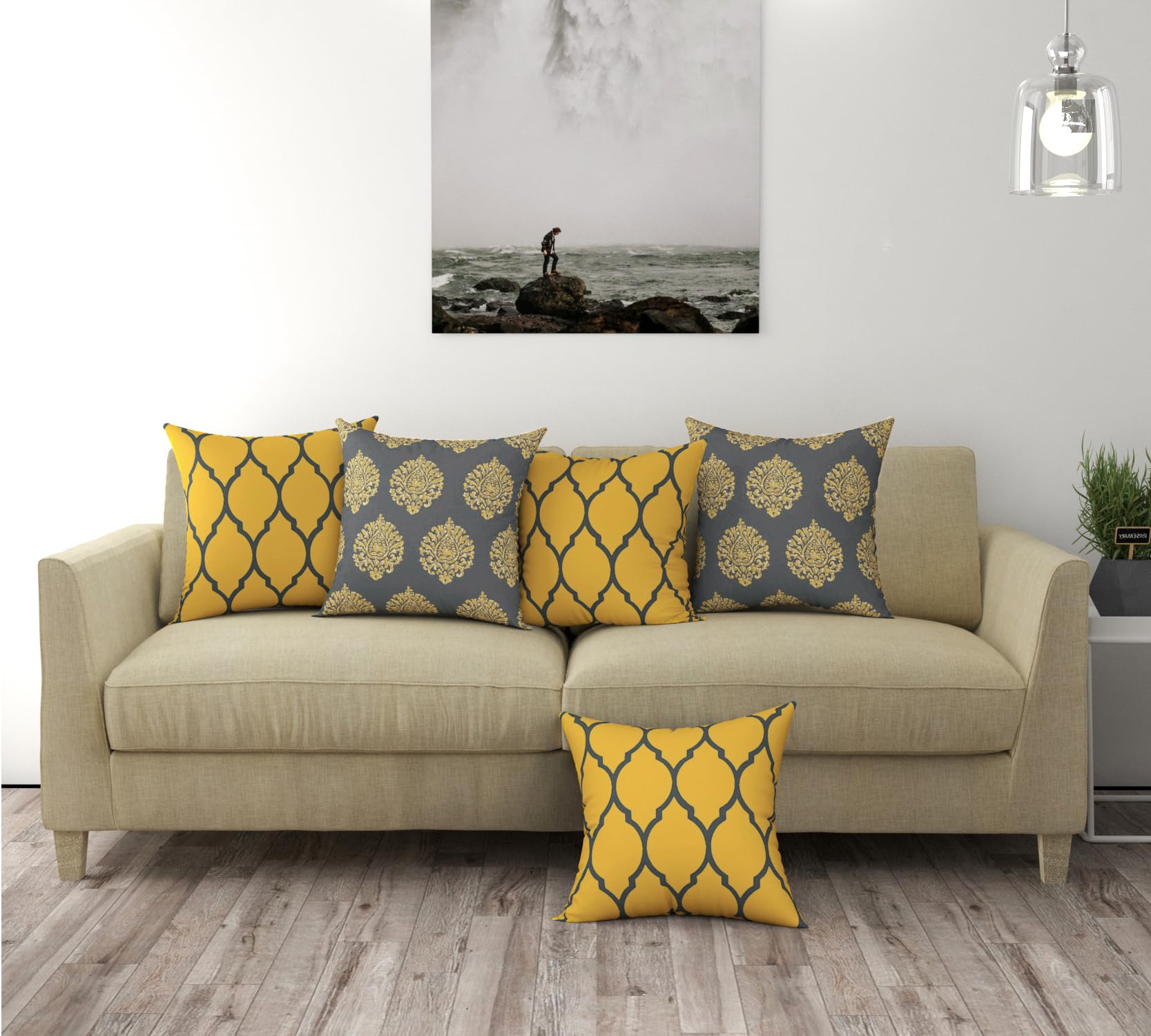 Trance Home Linen Premium Cotton 18X18 Inch Cushion Covers Only | Throw Pillow/Small Cushion Pillow Covers (18X18 Inch | 45Cmx45Cm, Dori & Damask Mustard Yellow) Set of 5, 180 TC (B0BPHYWG8Q) Amazon Price History, Amazon Price Tracker