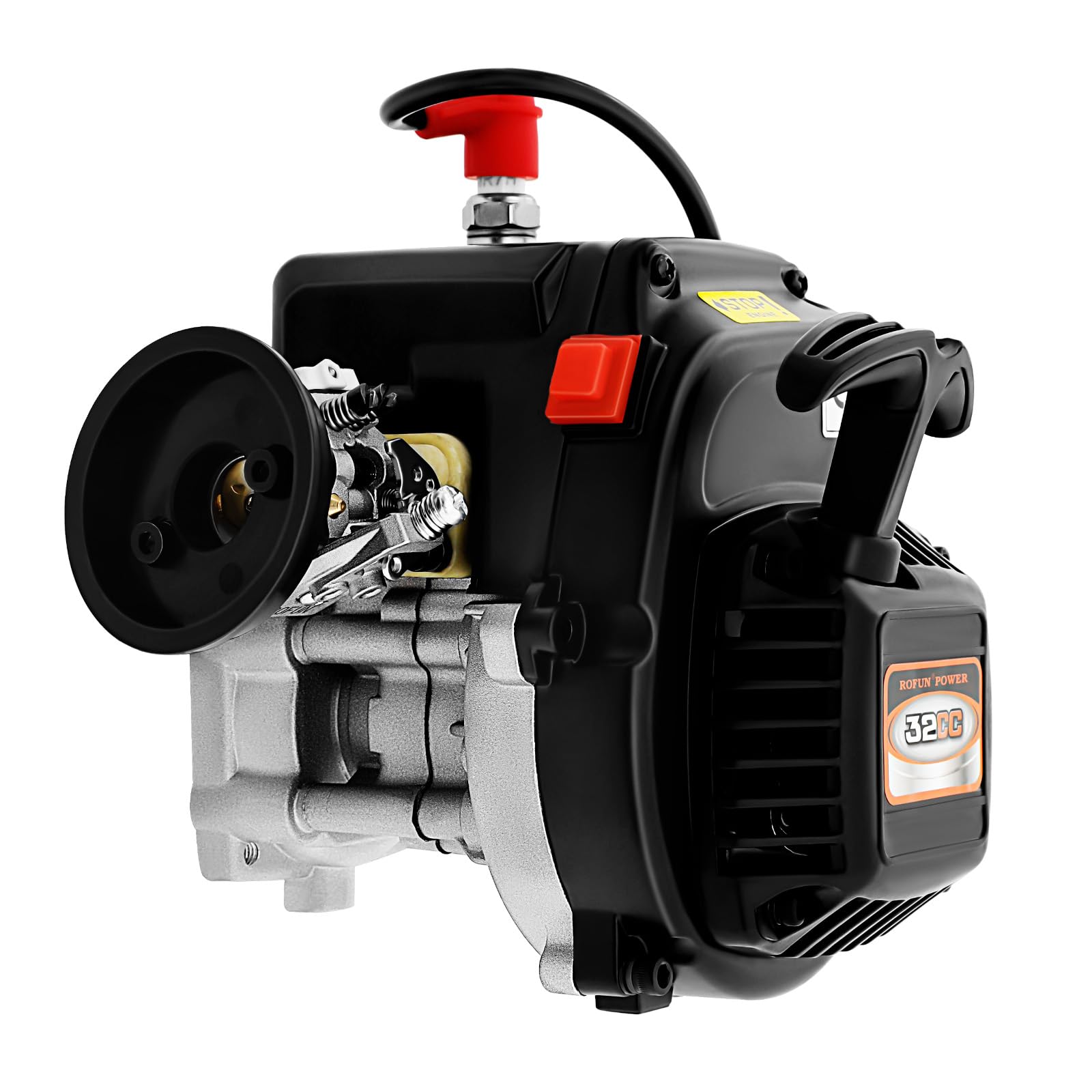 2 Stroke 32CC Gas Engine, 4 Bolt Motor Gasoline Engine RC Car Motor for 1/5 Redcat Hpi ROVAN KM Baja 5B 5SC Car Parts Air Cooling Hand Puller Start, 2.38KW Maximum Power 1.98N.m Maximum Torque