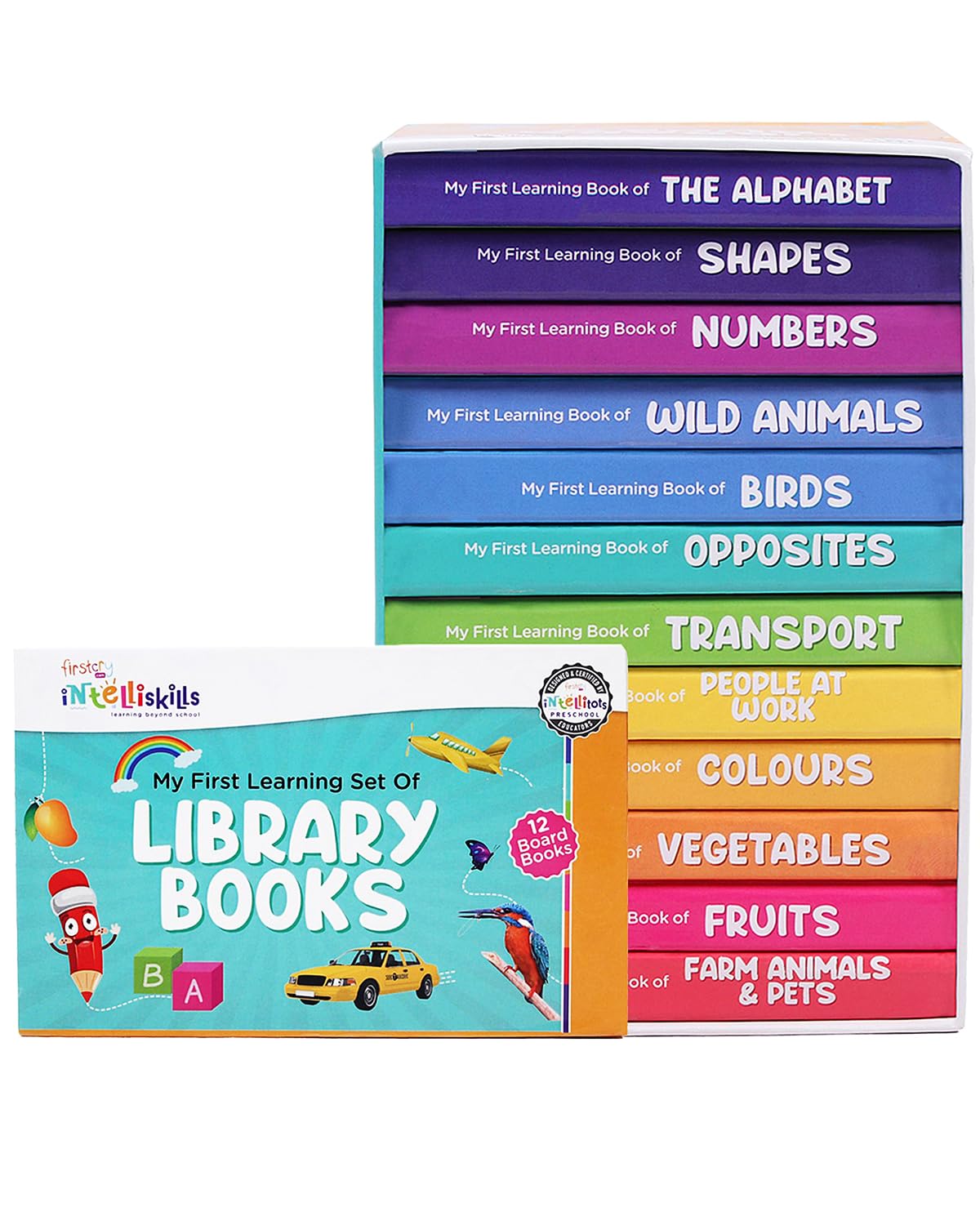 Intelliskills My First Learning Set of 12 Premium Board Books for Babies &Toddlers|0-3 Years|Early Learning Educational & Activity Montessori Book for Toddlers|Alphabets, Numbers,Shapes etc|120 Pages Board book