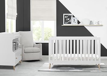 Delta Children Essex 6 Drawer Dresser and 4-in-1 Convertible Crib, Bianca White/Natural