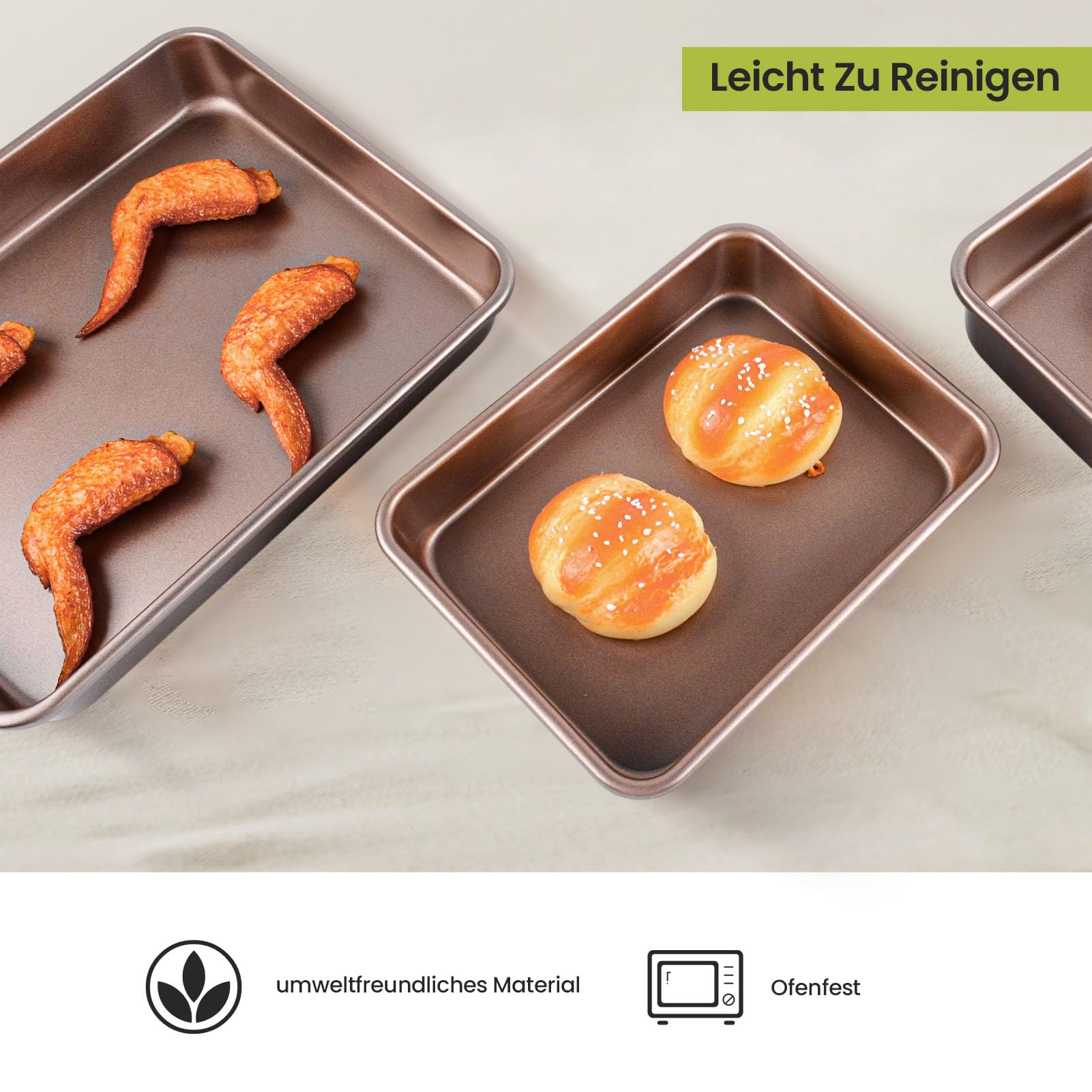 3-teiliges Edelstahl Backblech Set, Backformen Set – Nicht-toxisches Backzubehör für Ofen (Rechteckige Kuchenformen, Brownies, Lasagne) | Spülmaschinenfest & Hochwertiges Ofenzubehör (3er Set)