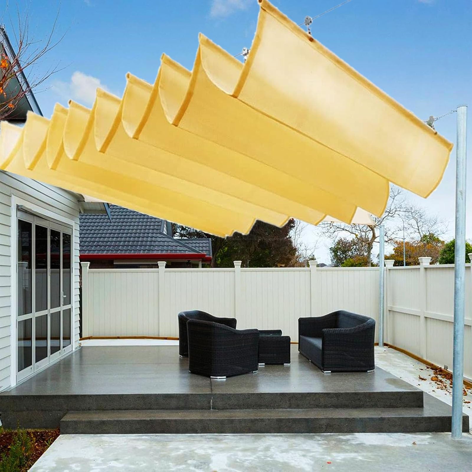 Voile d'ombrage rétractable W1.1xL7m auvent de vague pour pergola