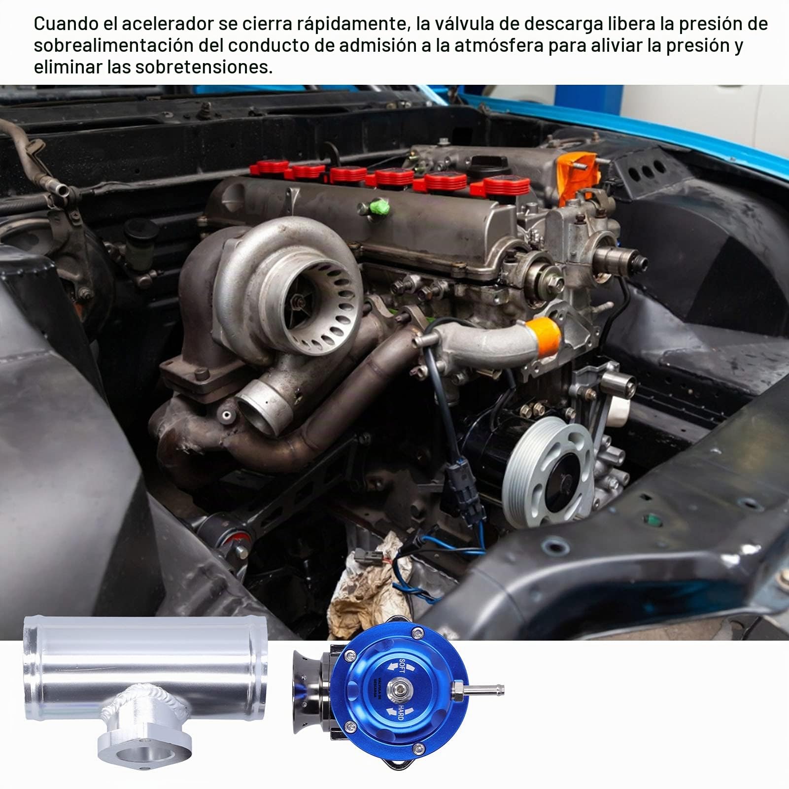 Válvula de soplado Turbo de palanquilla de aluminio de 2.5 "con brida de tubería tipo-RS universal SDD-BOVGRSBL FPG250(azul)