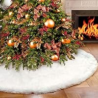 Vista 1 de AerWo Falda de árbol de Navidad de 60 pulgadas, falda blanca de felpa para árbol de Navidad, decoración de alta gama, suave, clásica, esponjosa