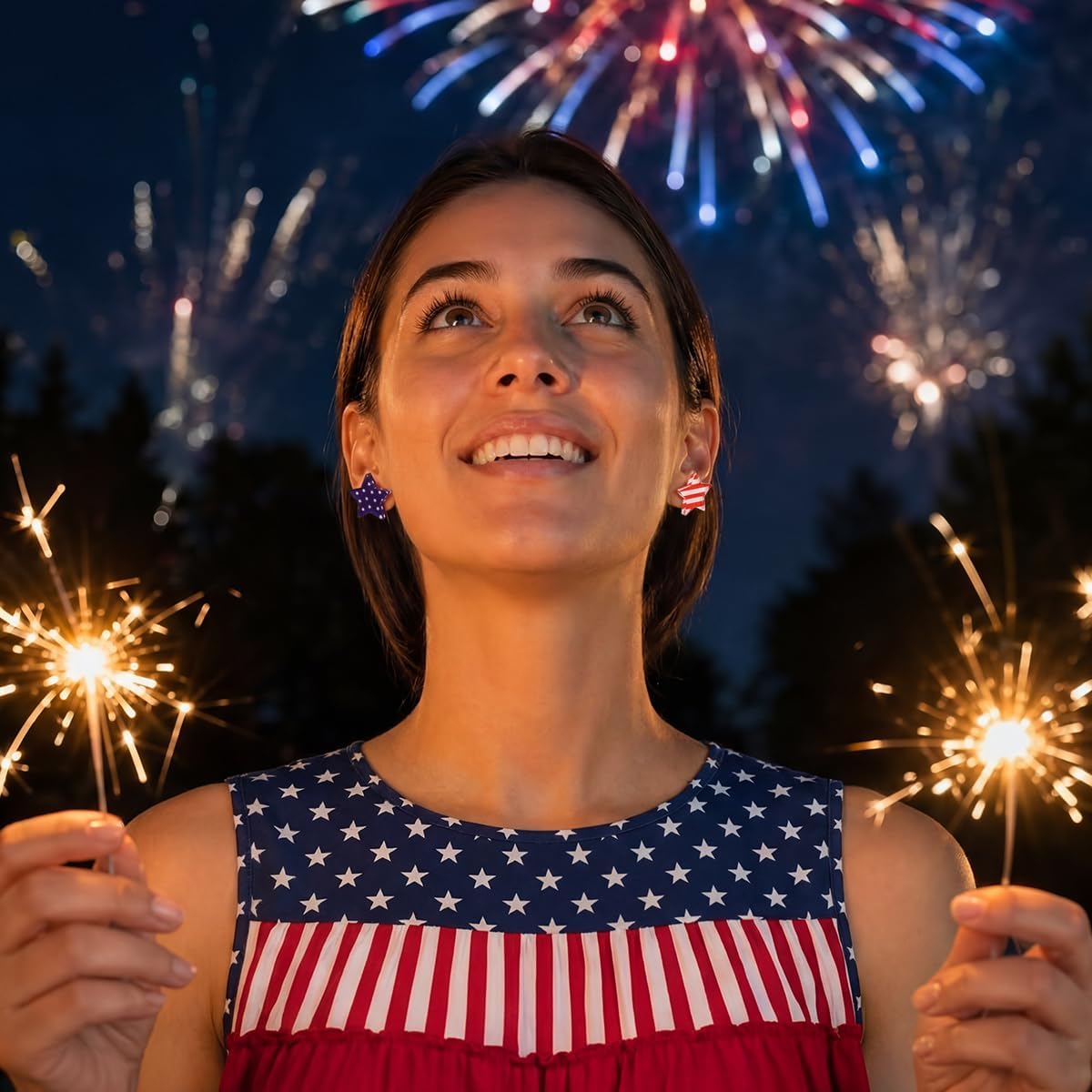 4th of July Earrings for Women- Patriotic Red White and Blue Star Stud Jewelry, Fourth of July Outfits Accessories Gifts