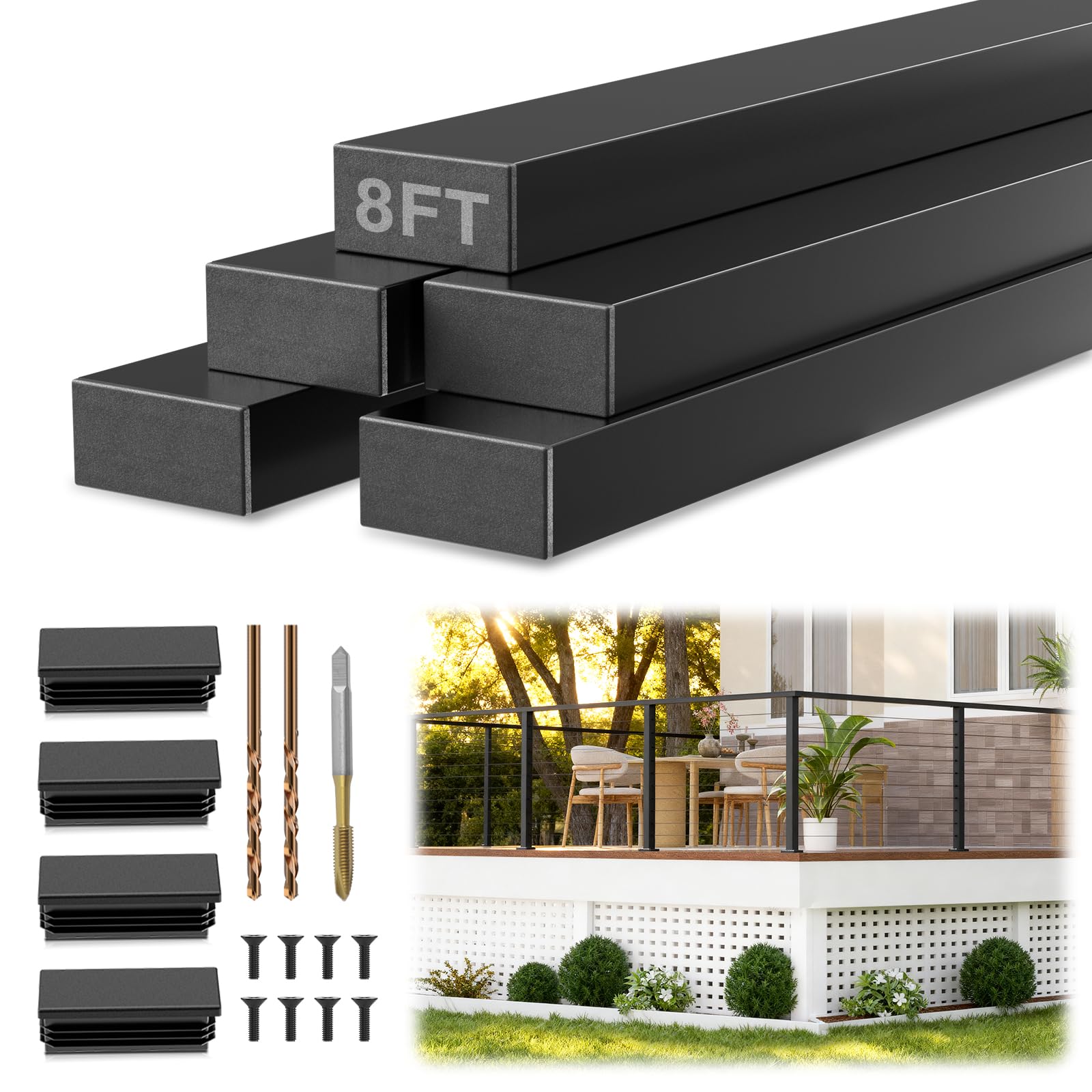 Photo 1 of Gyykzz 8FT Stainless Steel Black Handrail for Deck Cable Railing System