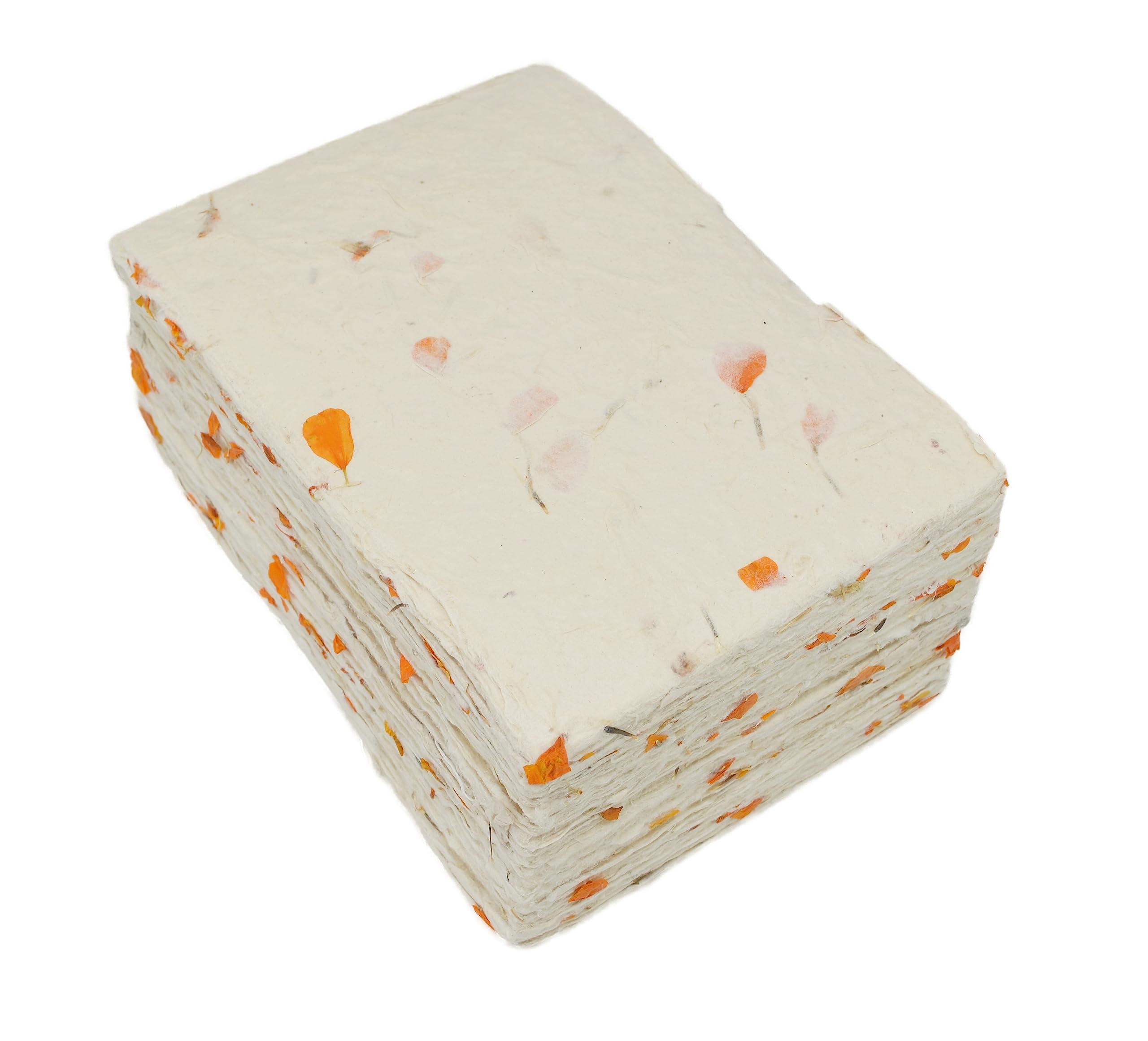 Kathmandu Valley Co. Handmade Lokta Card Stock 5x7 Inch Deckle-edge Paper with Marigold Petals for Vintage Stationery, Printing, and Decorative