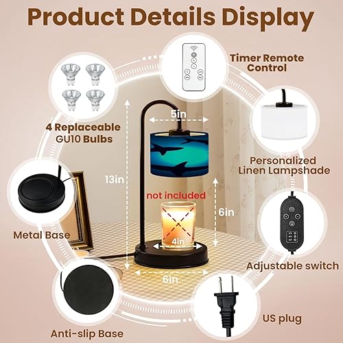 Miniatura 40 de Lámpara calentadora de velas con temporizador y atenuador, retro de los años 70, líneas onduladas abstractas psicodélicas, rosa, naranja, beige,