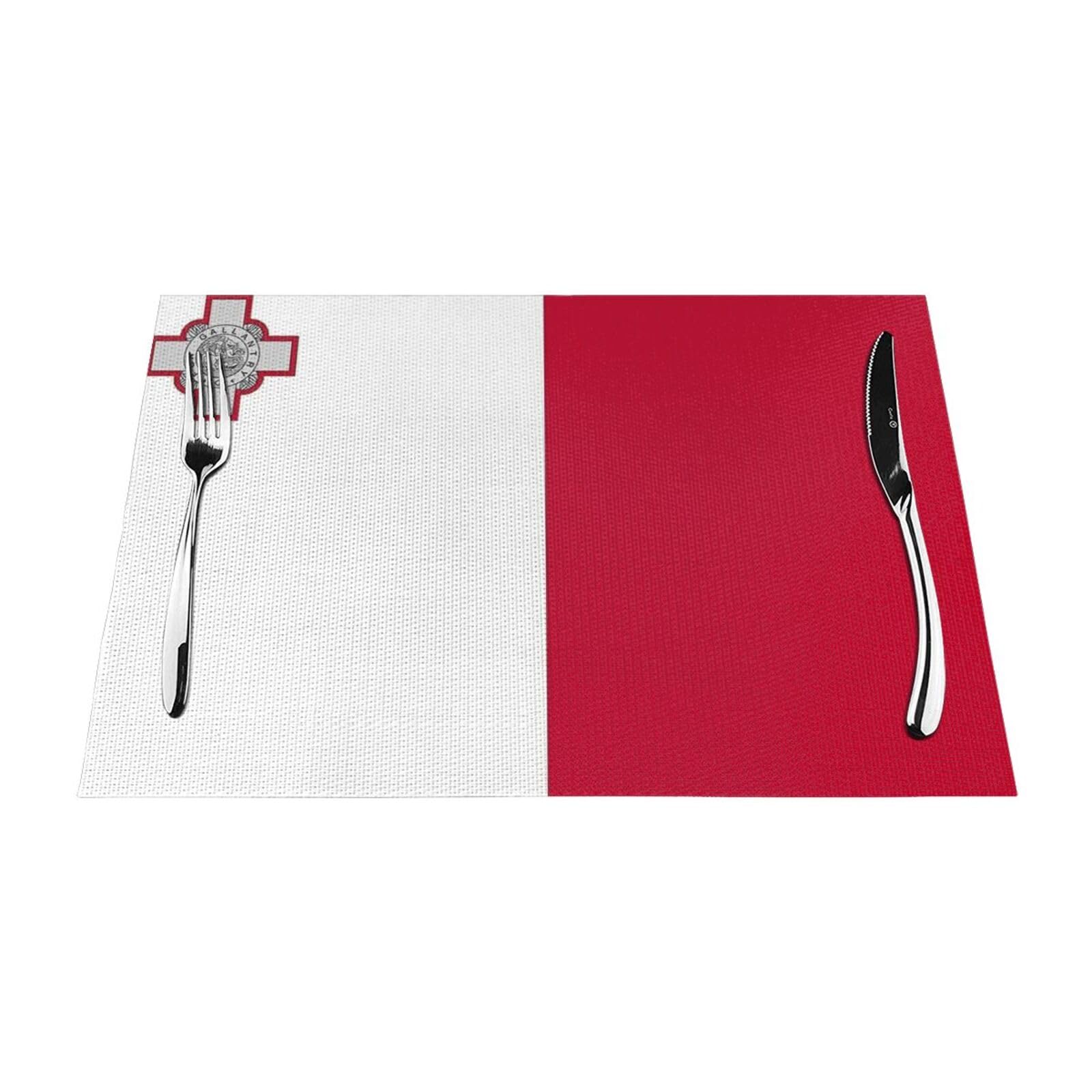 Juego De 10 Manteles Individuales con Estampado De La Bandera De Malta Lavables Antideslizantes Aislantes Térmicos De Vinilo Tejido para Cocina Comedor Y Restaurante 30X45Cm