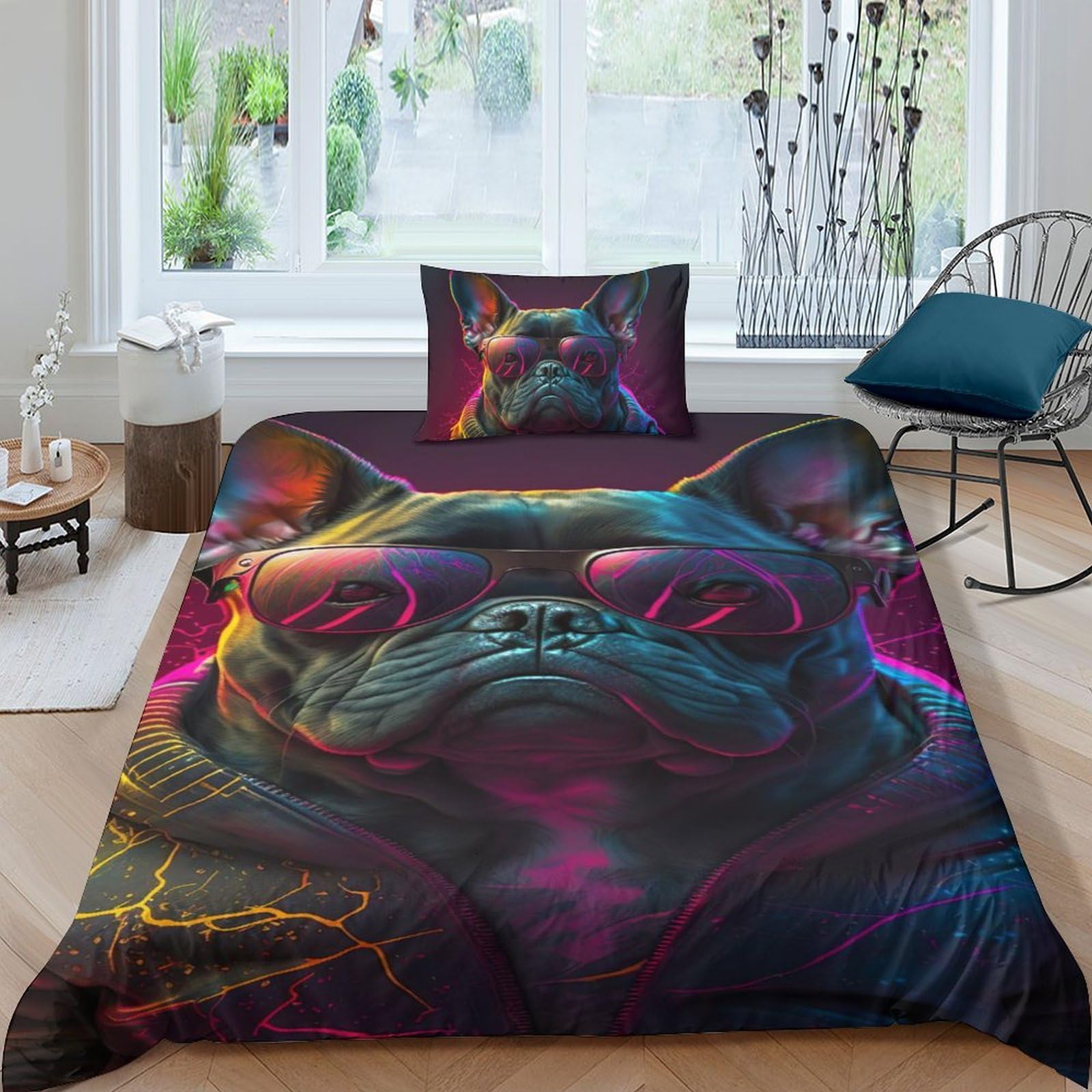 Housse de couette zippée motif Frenchie 3D en microfibre douce