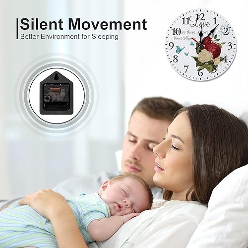 Miniatura 6 de Country Retro Red Roses Flower Wall Clocks Silent Non Ticking Wooden Clock Battery Operated Round Decor for Kitchen Livingroom Bedroom 12 Inch