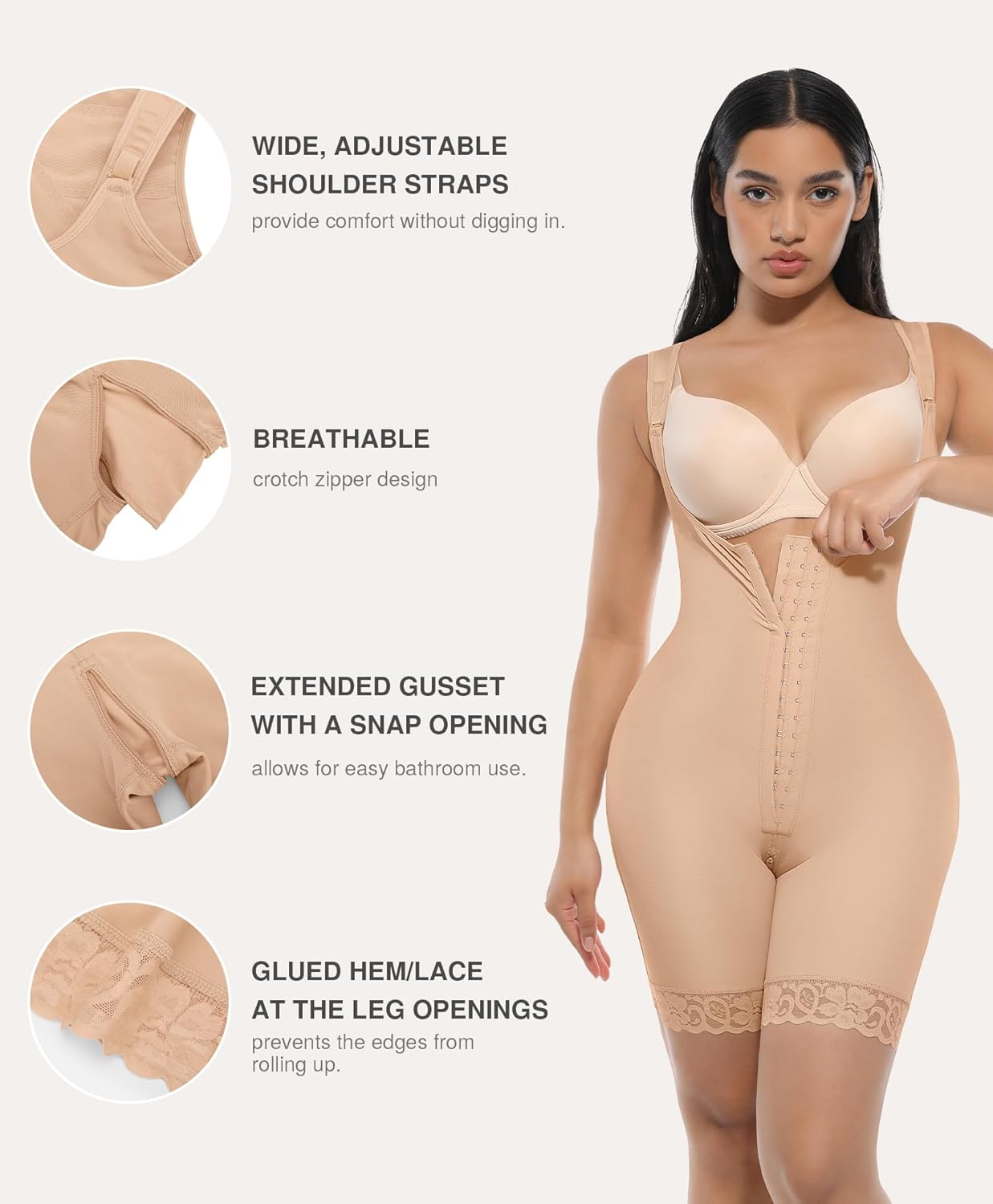 Lover-Beauty Fajas Colombianas Shapewear Tummy Control Postpartum Body Shaper Butt Lifter Bodysuit with Zipper Crotch