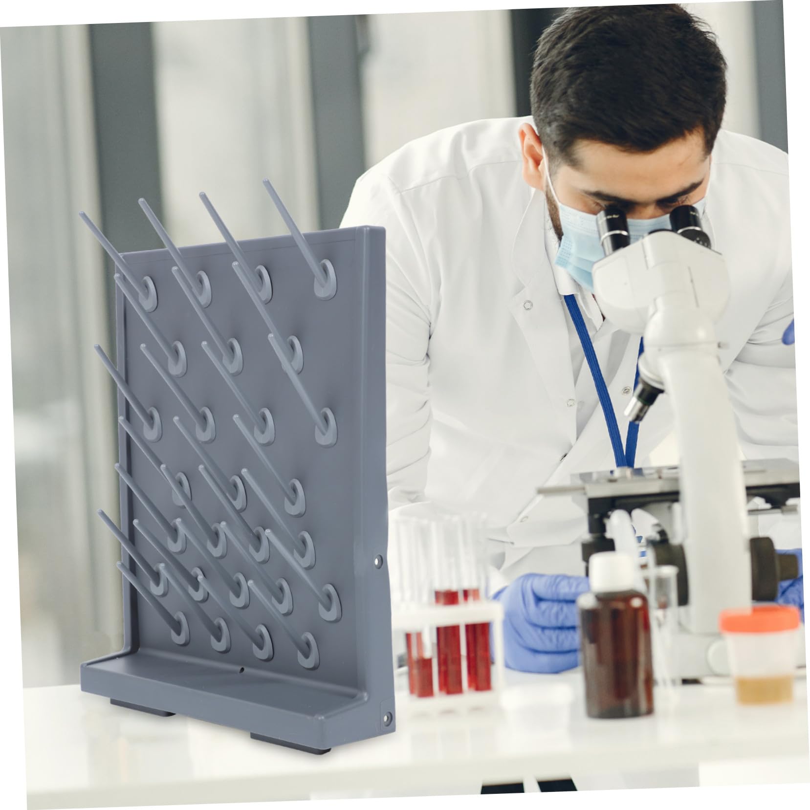 Cabilock Stendino da Laboratorio in Plastica PP 2 pezzi Portasciugatura per Provette con Supporti Rack Scolavetreria