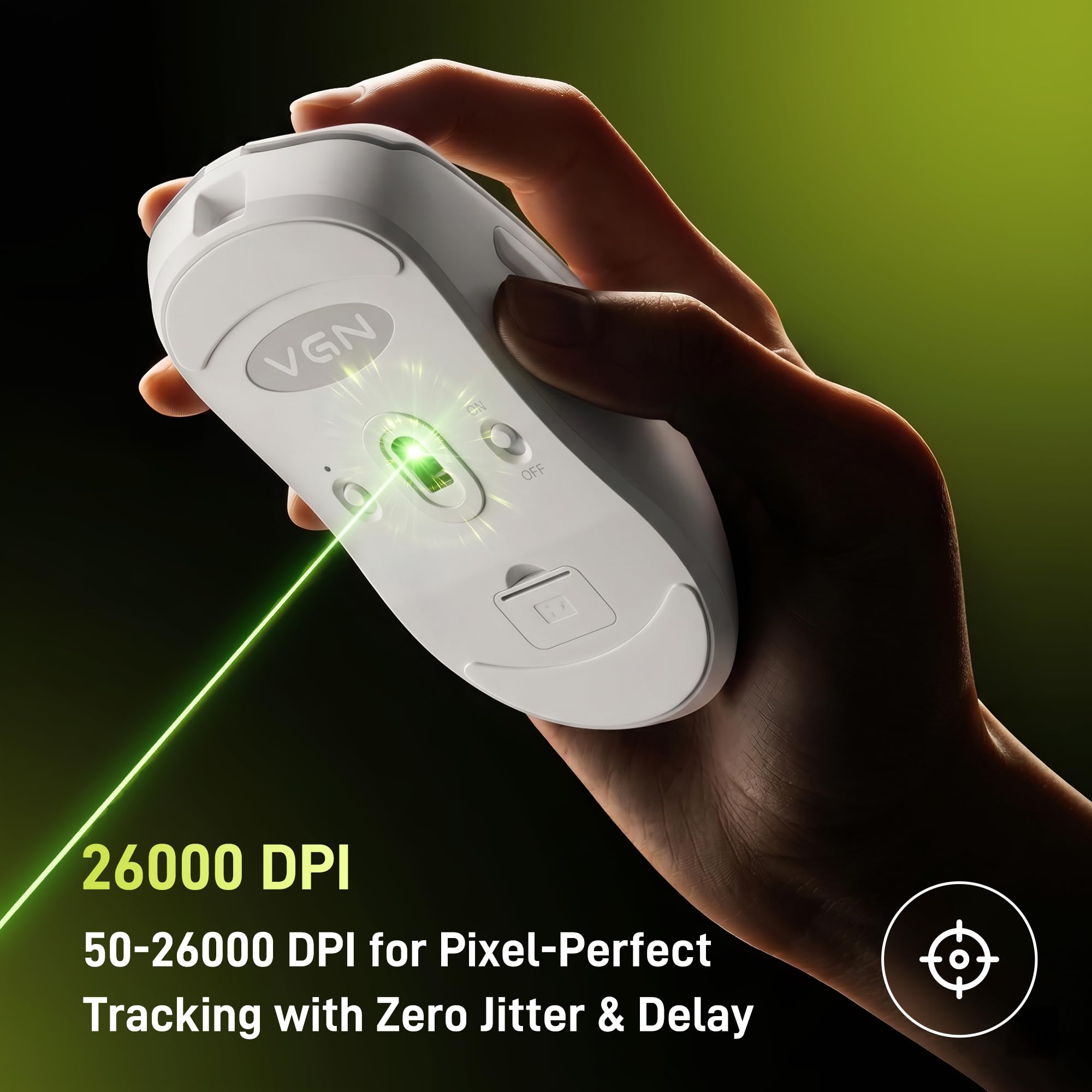 VGN Dragonfly F1 Pro - Ratón inalámbrico para juegos, 49 g, ultraligero, sensor óptico de 26 K DPI, 6 botones programables, batería de 65 horas, grado de deportes electrónicos, blanco clásico