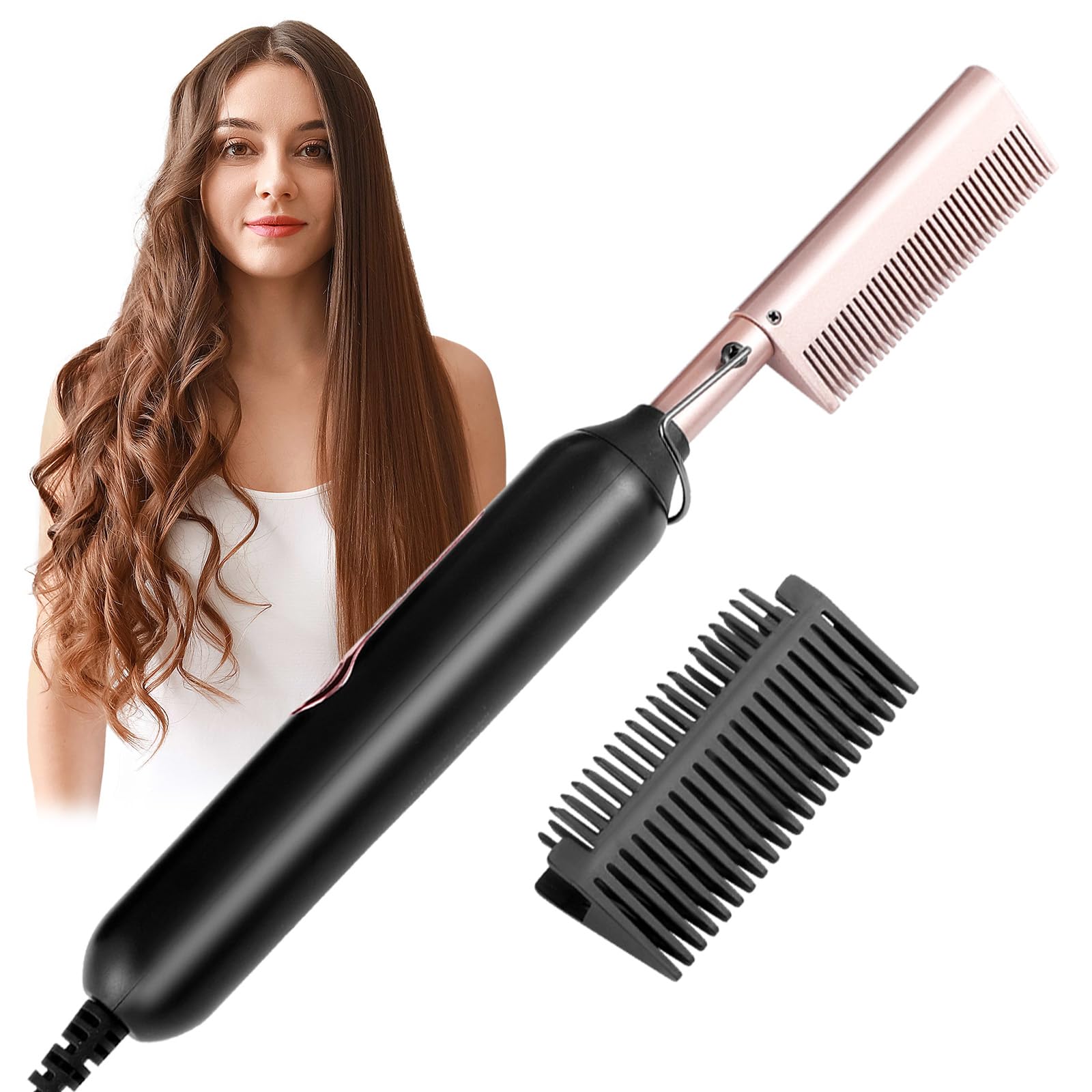 Peine Calefacción, Cepillo Alisador Eléctrico Calentado 35 W, 3 Temperaciones, Alisador 2 en 1, Peine Africano, Peine de Alisar para Estilos de Barba Larga y Corta