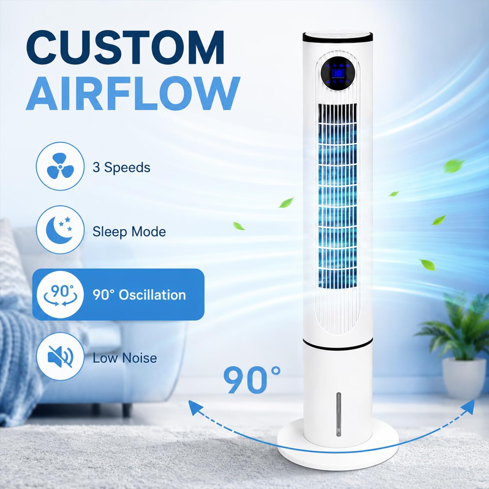 Climatizador Evaporativo con Mando a Distancia y Temporizador 12 Horas, Aire Acondicionado Portátil con Oscilación 90° y 3 Velocidades, Enfriador de Aire para Hogar y Oficina