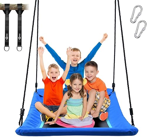 Trekassy Columpio de árbol de plataforma Skycurve gigante de 700 libras de 60 pulgadas para niños y adultos con 2 correas para colgar, color azul