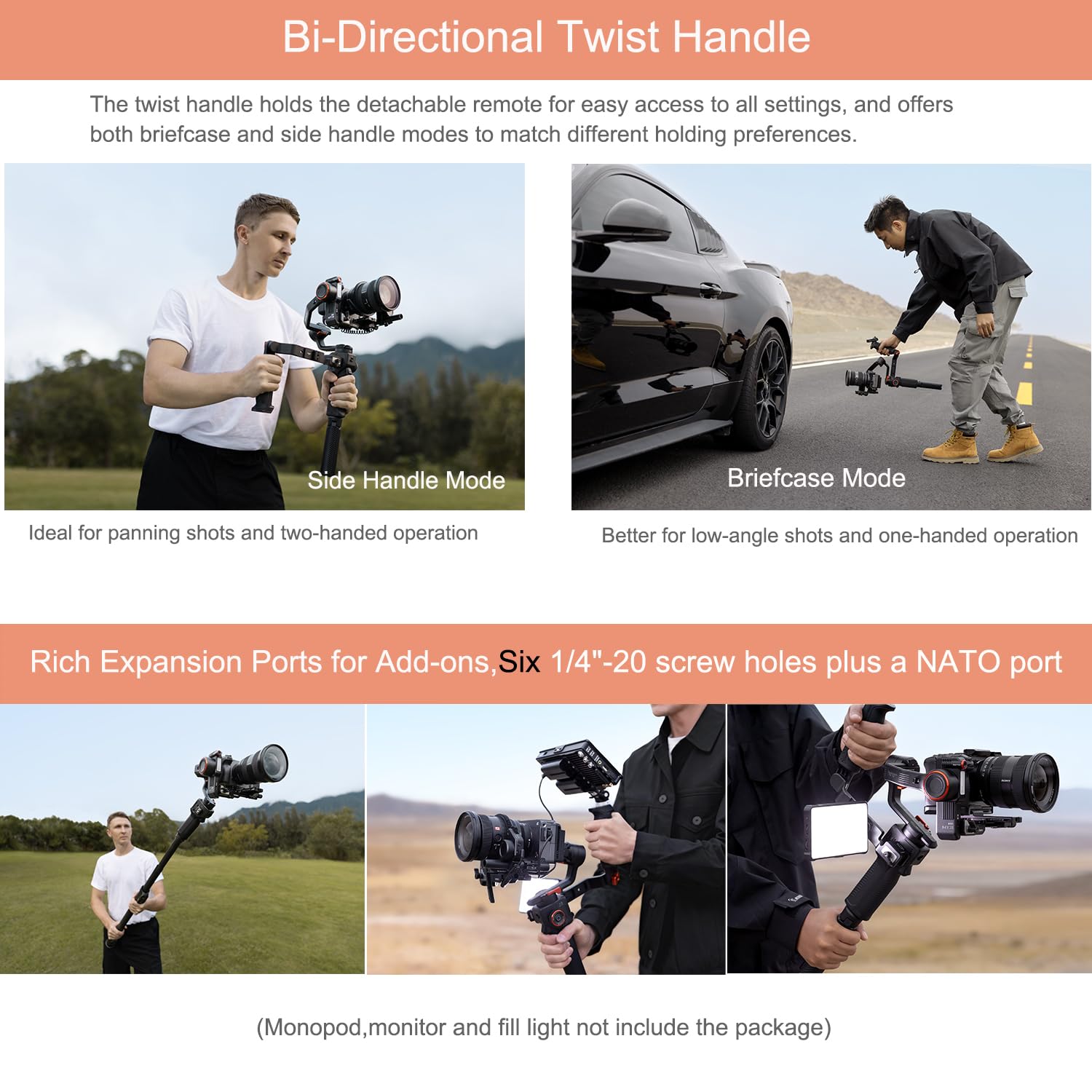 hohem iSteady MT3 Pro Kit avec mini moteur spot et poignée tournante, stabilisateur pour appareils photo Canon, Sony, Panasonic, Nikon, Fujifilm, GoPro, charge utile de 2,5 kg, suivi AI, télécommande