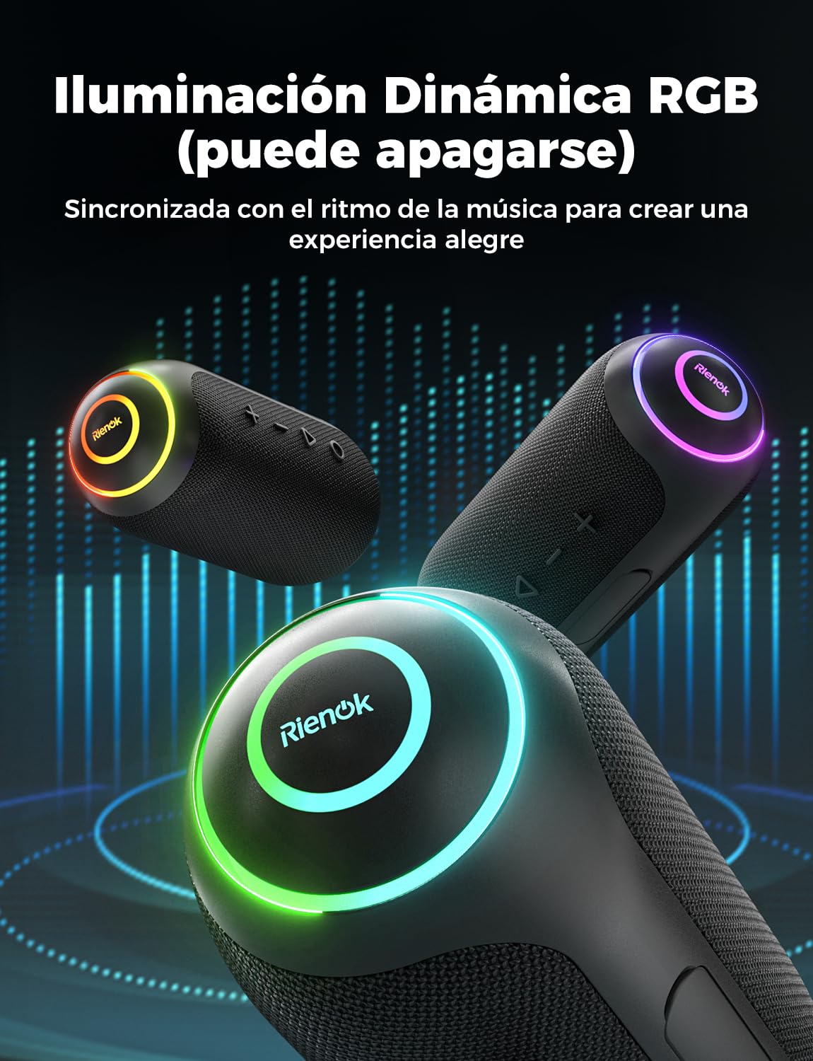 RIENOK Altavoz Bluetooth Potente 40W Impermeable IPX7 5200mAh Tweeter y Woofer Bluetooth 5.3 Portátil Inalámbrica Emparejamiento Estéreo Apoya Tarjeta TF, AUX