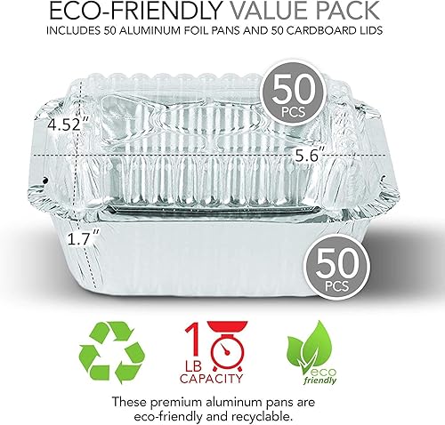 Miniatura 3 de Stock Your Home Sartenes pequeñas de aluminio de 1 libra con tapas paquete de 50 sartenes de papel aluminio  tapas de plástico transparente