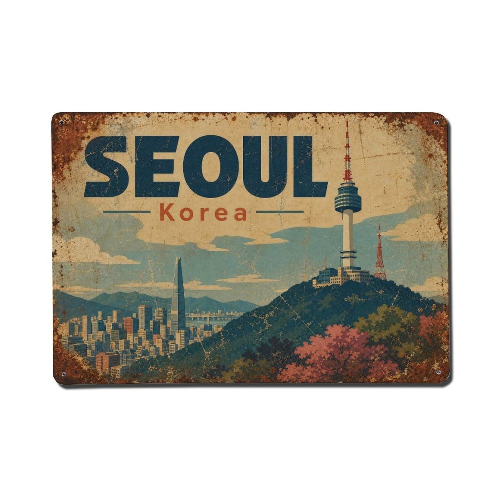 Huiyhb 8X12inch(20X30cm) Vintage Travel Seoul Korea Tower Metal Tin Sign