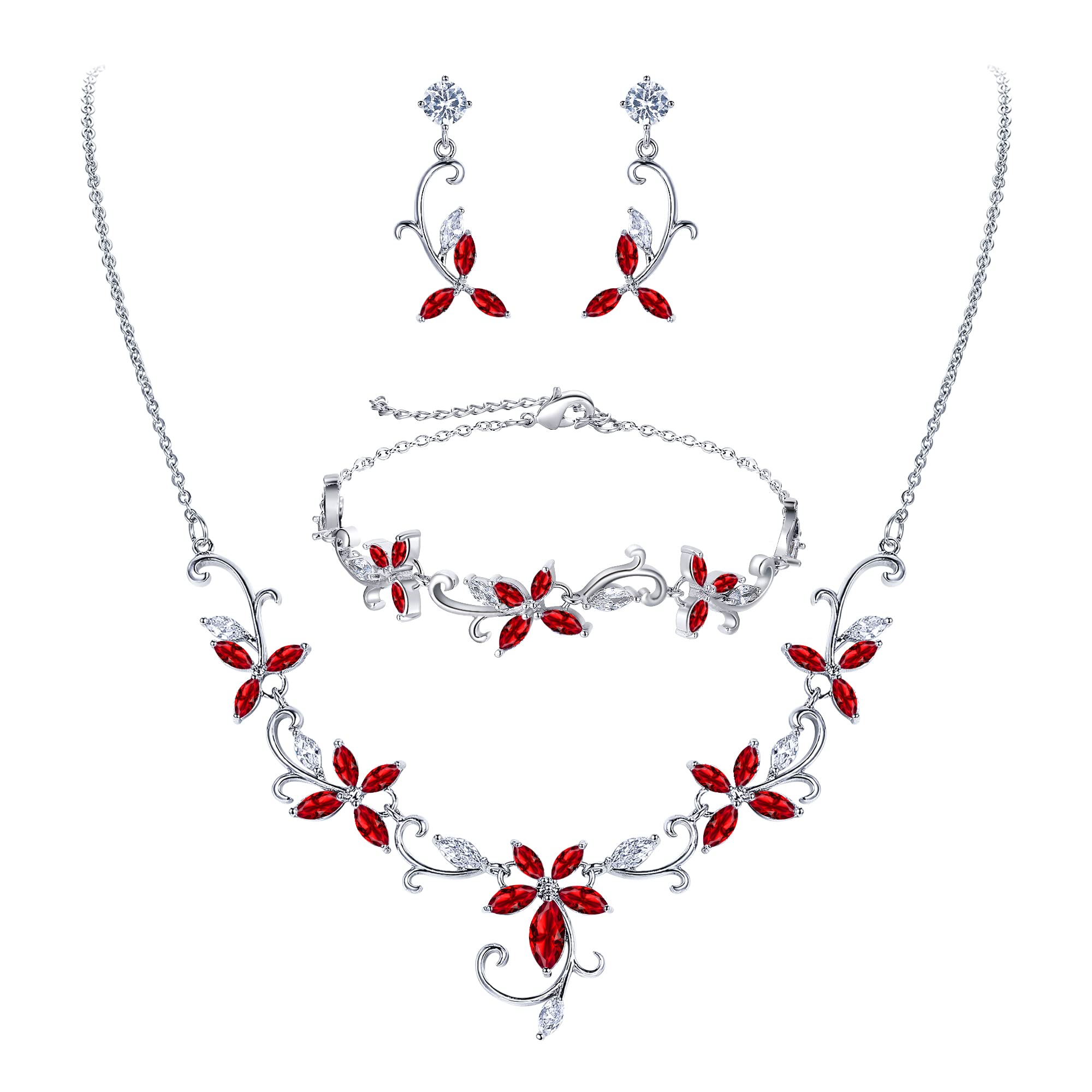 Juegos de Joyas de Mujer Conjunto de Joyería Nupcial en Forma de Marquesa CZ Collar Llamativo Pendientes de Pulsera