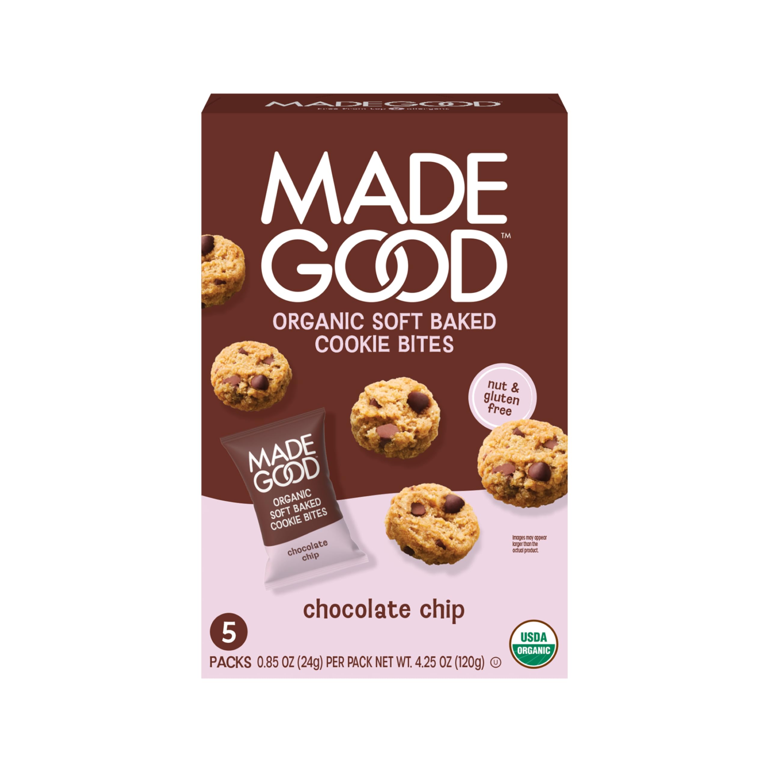 MadeGood Chocolate Chip Soft Baked Cookies, Organic Snacks, 0.85oz Each