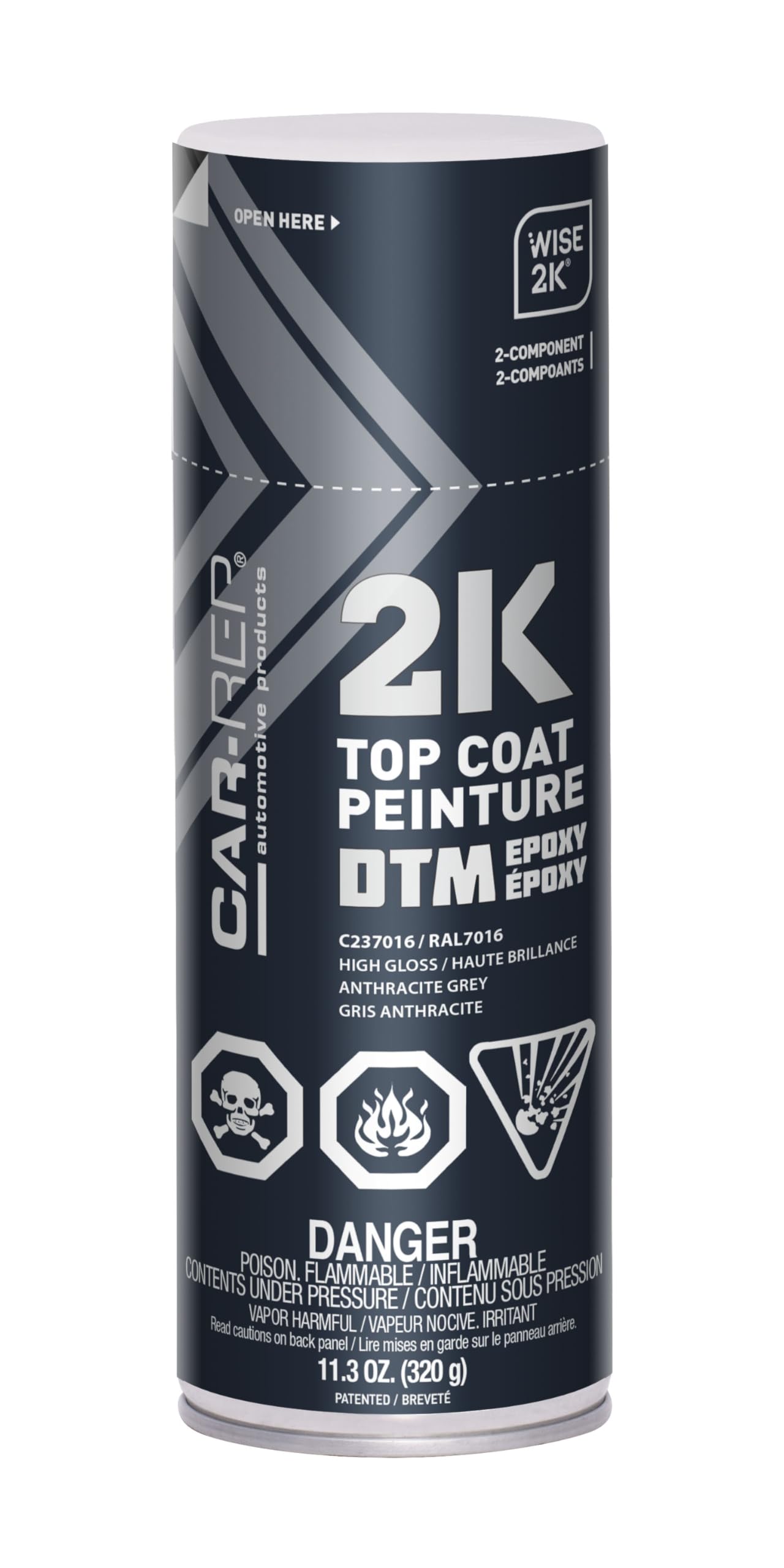 CAR-REP® 2K Epoxy Color Top Coat with Wise 2K Technology, Easy Application, High Coverage, Anthracite Grey, 11oz Aerosol Can