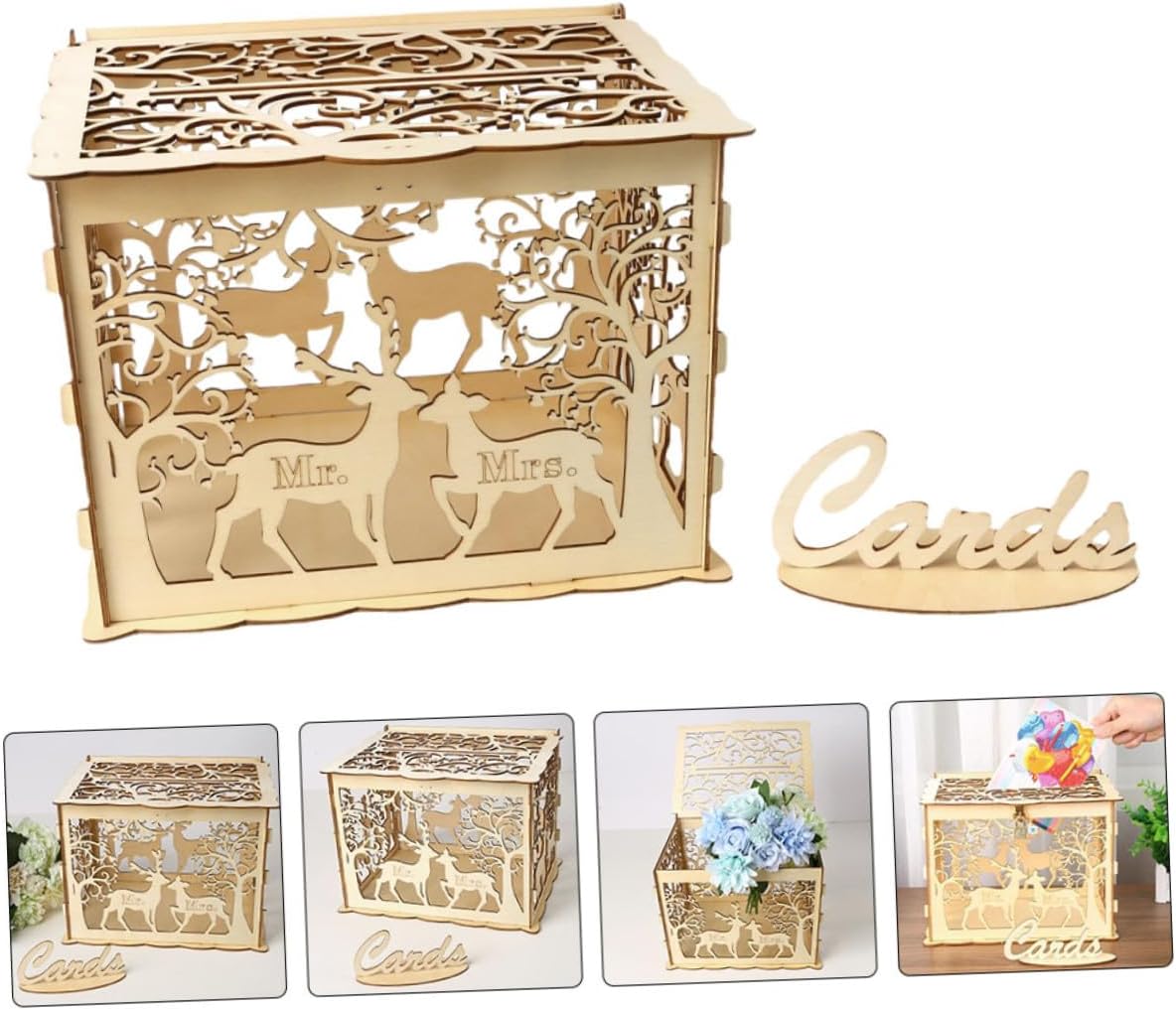 Wooden Wedding Cards Box Large DIY Couples Rustic Sign-in Card Holder Box for Wedding Reception