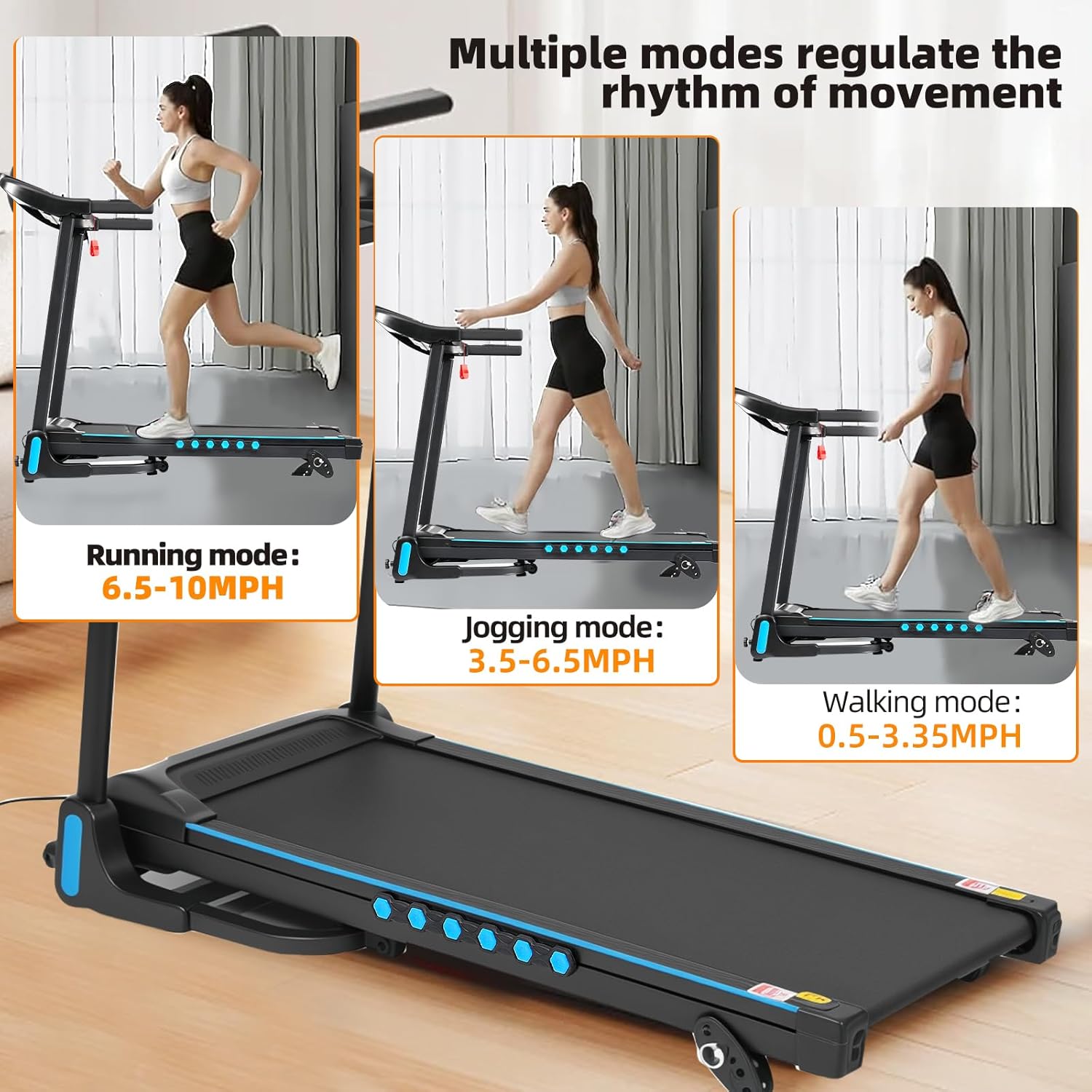 Treadmill for Home with Incline Folding Treadmills Running Machine for Small Spaces with Handle 300 LB, 3.0 HP, 10 MPH Foldable Treadmill with App