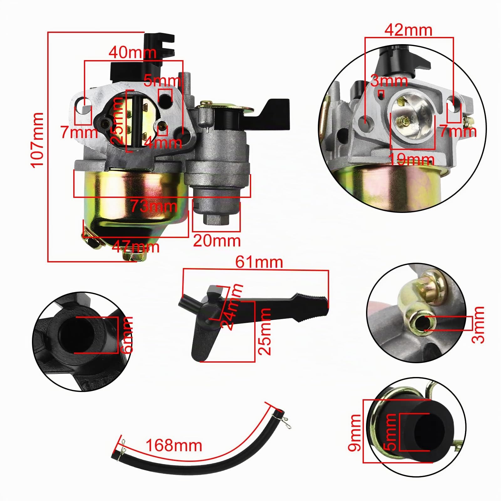 Wai Danie Carburatore Carb Compatibile con Honda GX120 GX200 GX168 GX160 GX140 GX110 5.5HP 6.5HP Motore Generatore 16211-ZE1-000 16100-ZH8-W61 16100-ZH7-W51 16100-Z0T-911 Tosaerba Parti