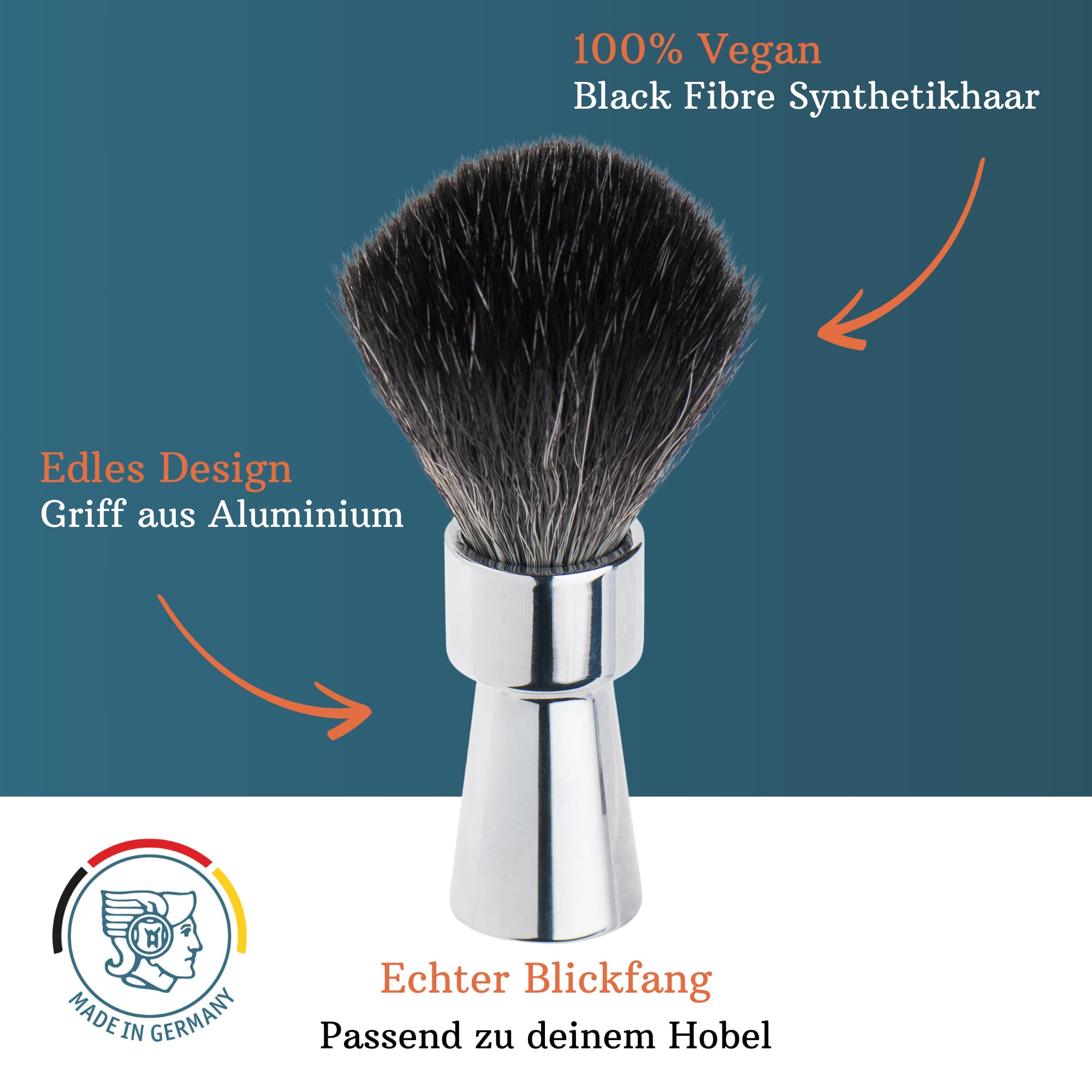 MERKUR Blaireau de rasage 1100 - Fibre noire - Poils synthétiques - Chrome brillant - Végétalien - Manche en aluminium - Fabriqué en Allemagne