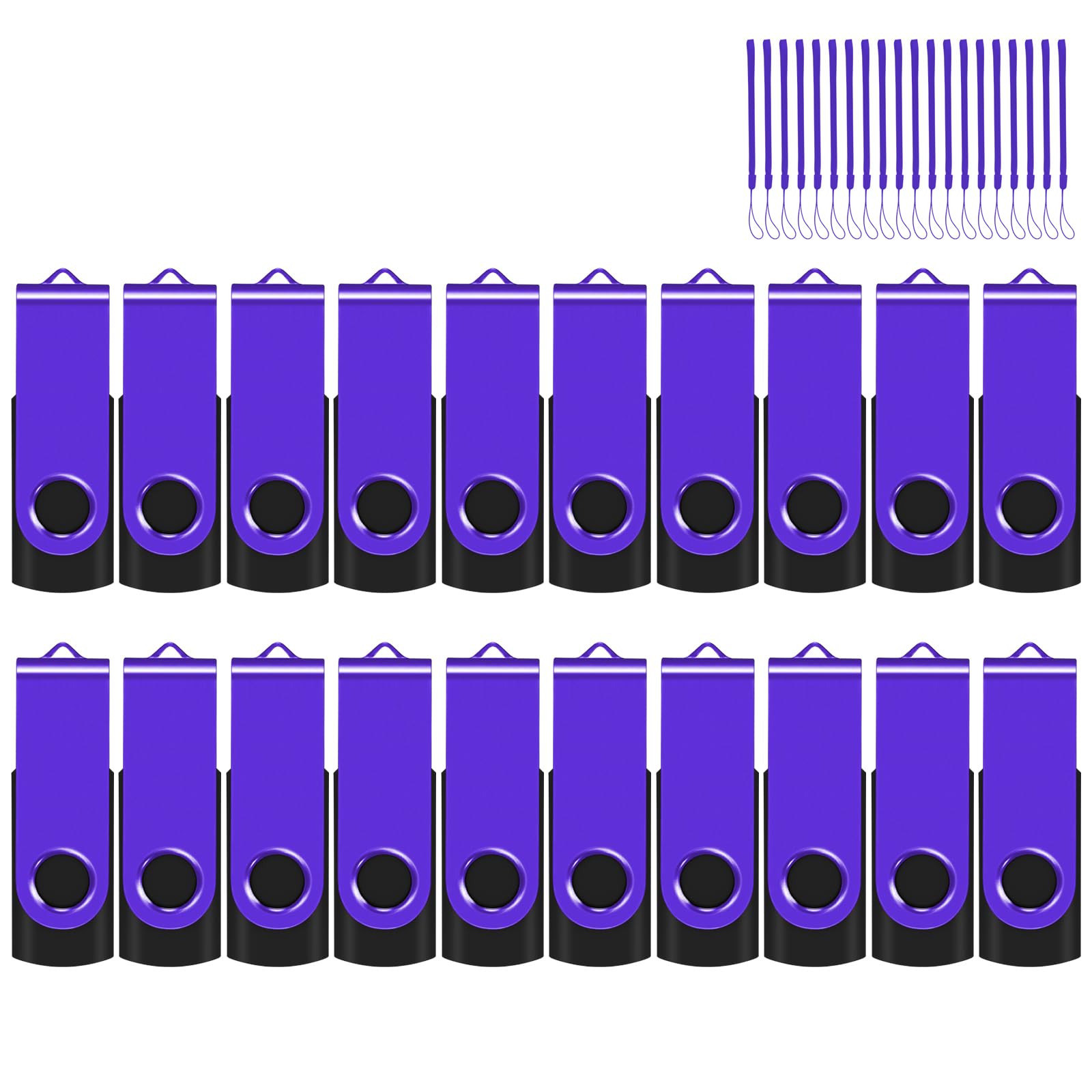EASTBULL Unidad flash USB a granel de 1 GB, paquete de 20 unidades con cordones, USB 2.0, unidad de memoria giratoria para almacenamiento y copia de seguridad, 1 GB, paquete de 20, color morado