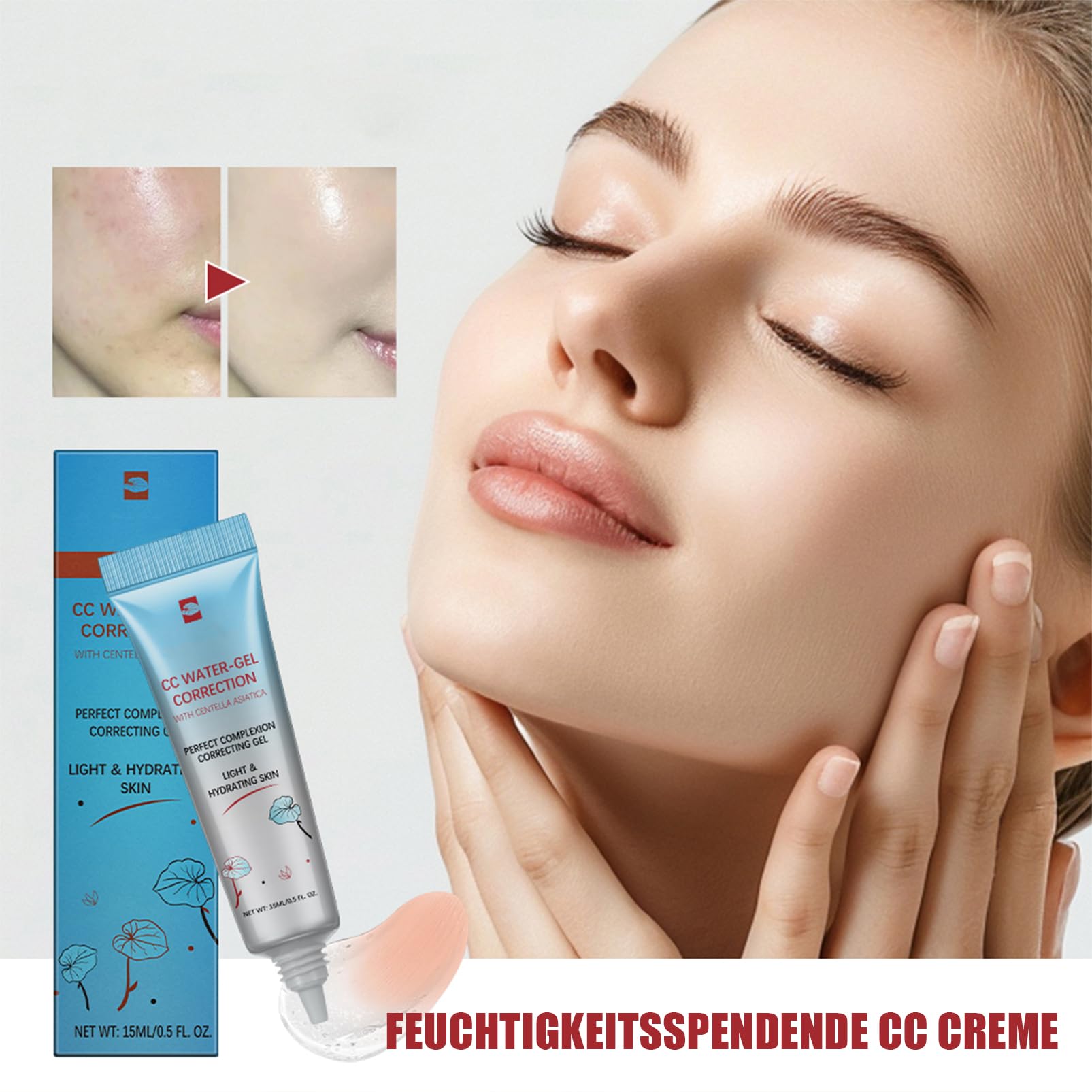 CC Cream Water z Centella Asiatica, lekki krem CC, krem do twarzy, nawilżający koreański makijaż, zmiana koloru twarzy, wyrównuje nierówności skóry ze wszystkich typów skóry